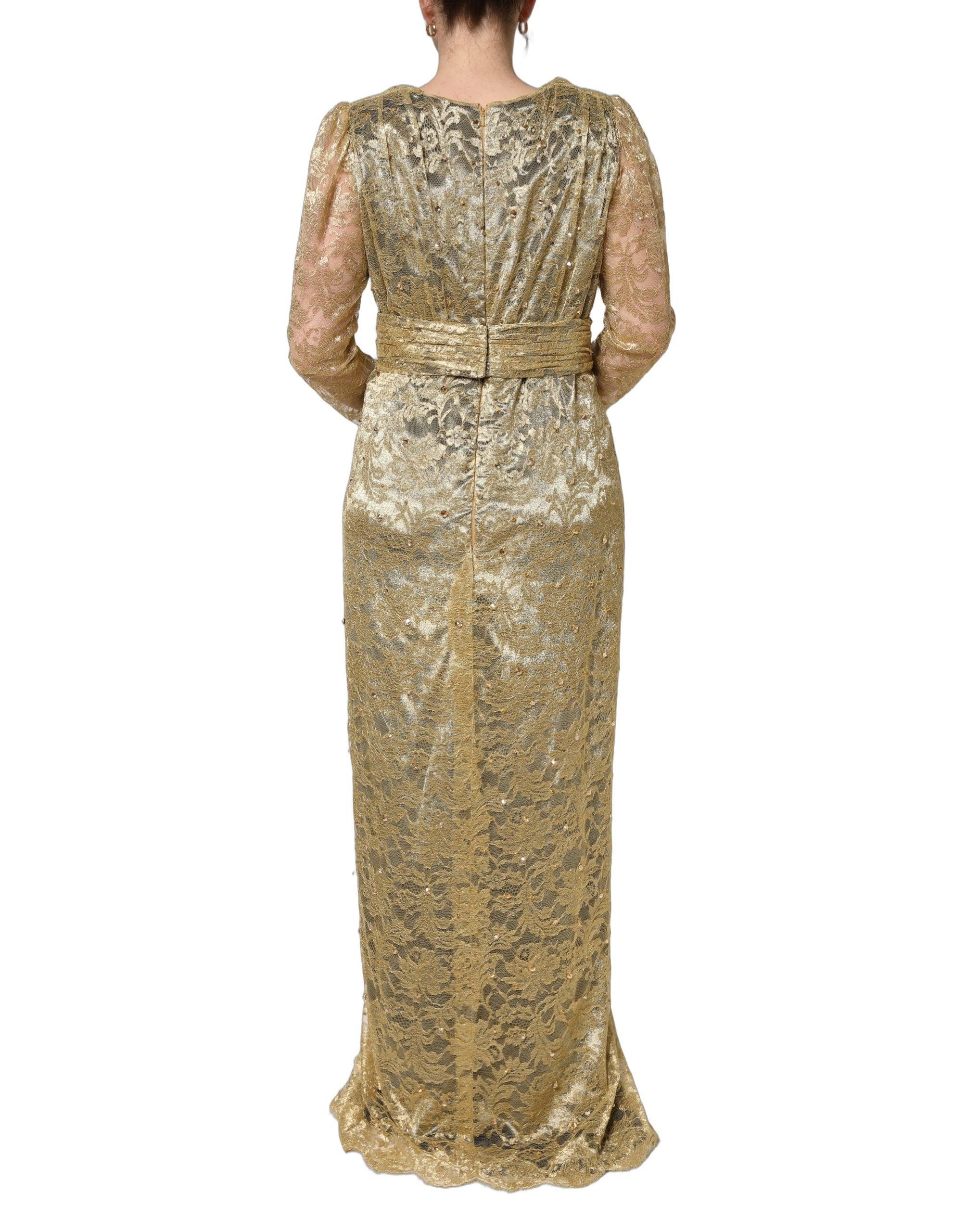 green emerald velvet dress Dolce & Gabbana Gold Lace Dress W Rhinestone Empire Waist main image 0