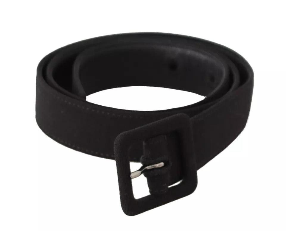 Dolce Gabbana Velvet Leather Logo Waist Buckle Belt in Black