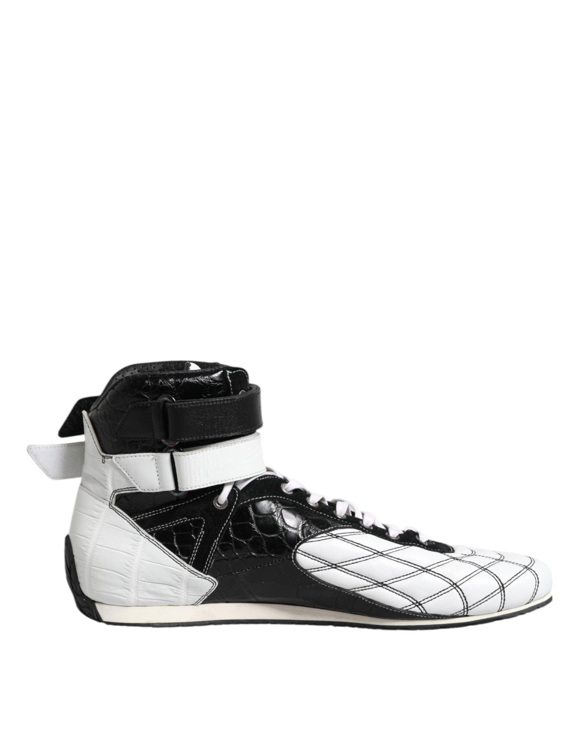 【VIP価格】DOLCE & GABBANA Black White Leather High Tops Dolce & Gabbana Black Silver Leather High Top Sneaker Men's