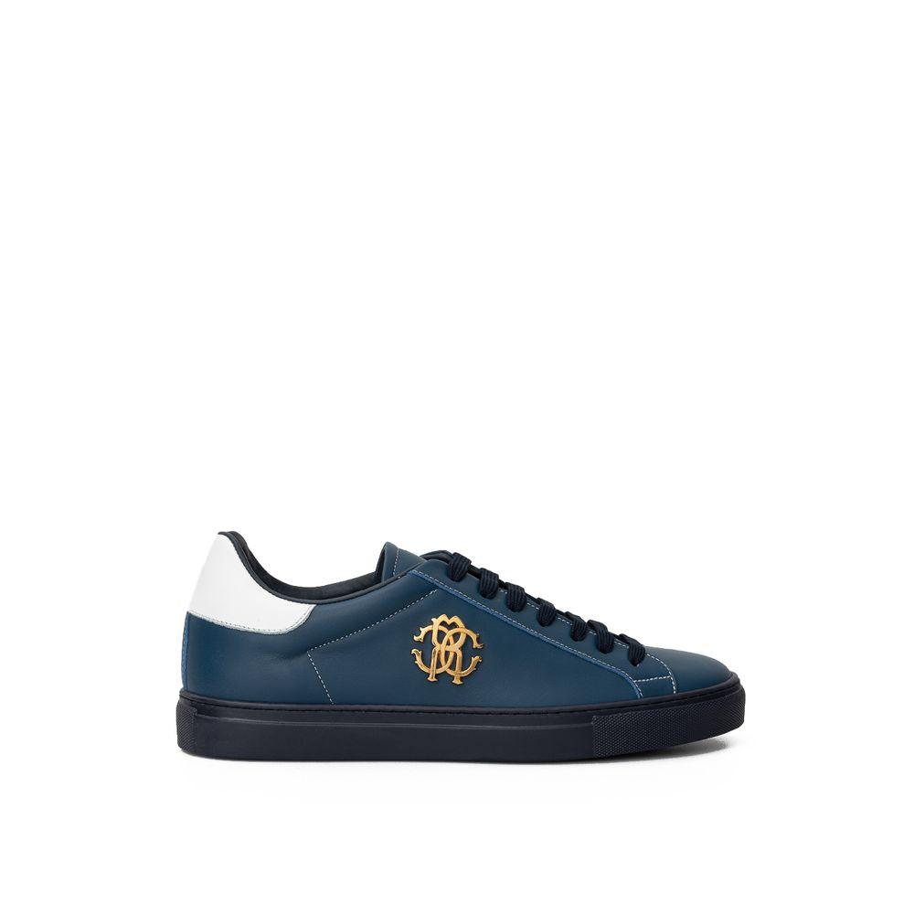 スニーカー ROBERTO CAVALLI Men Sneakers 25760D Blue Roberto Cavalli Men Shoes Size 43 US 9 Blue Leather High Top