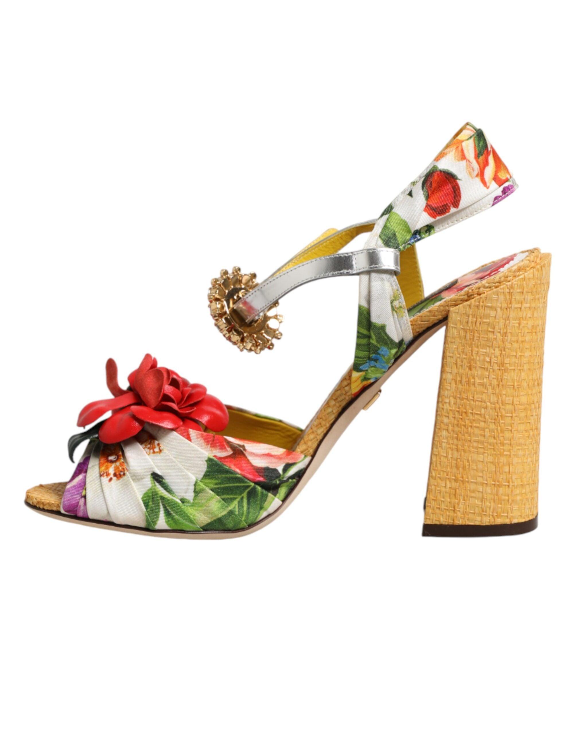 Dolce & Gabbana Multicolor Floral Crystal Embellished Sandals Men\'s Shoes Dolce&Gabbana Rhinestone-embellished floral satin mules  main image 4