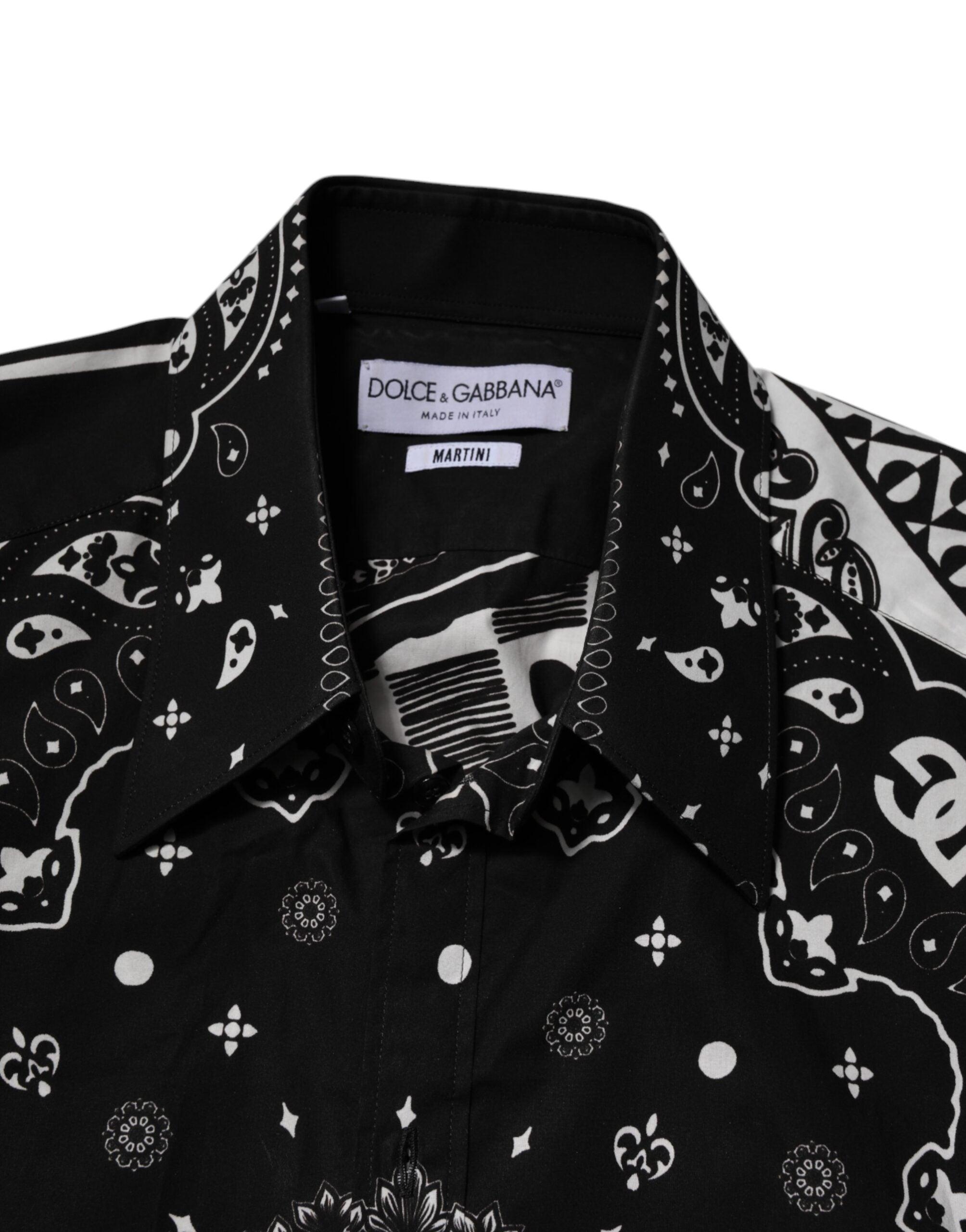 Dolce & Gabbana Black Cotton Bandana Martini Formal Dress Shirt 