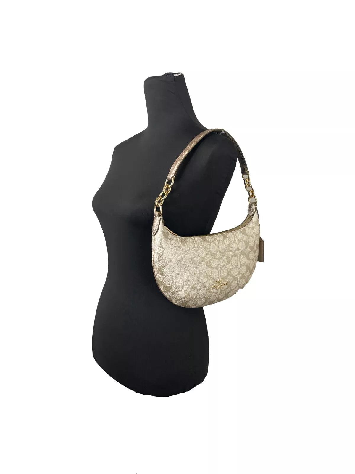 COACH Payton Signature Pvc Leather Shoulder Bag Champagne Gold in