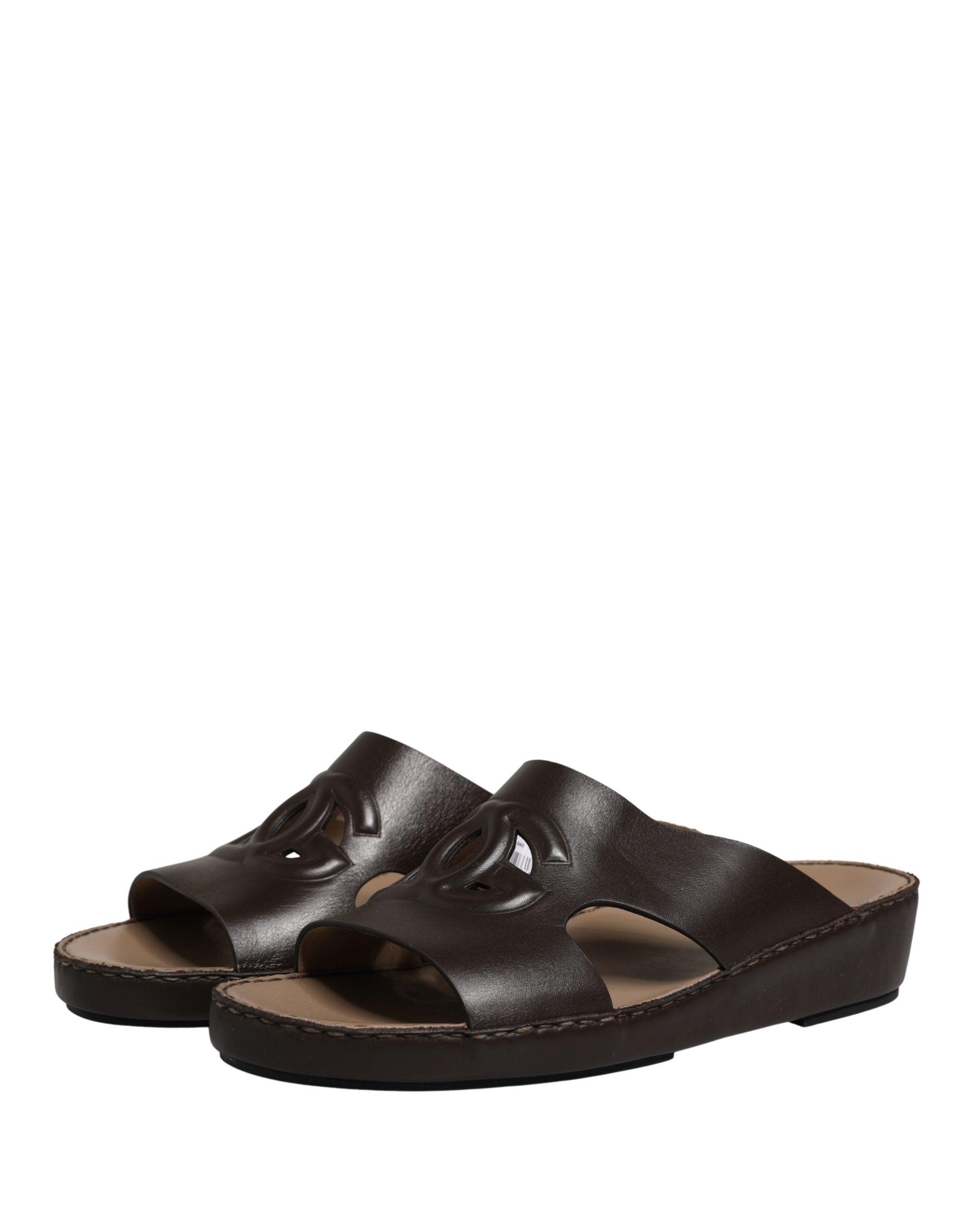Dolce & Gabbana Brown Leather Cutout DG Logo Sandals Men\'s Shoes Dolce & Gabbana Brown DG Cut Out Mules 35.5 – THE CLOSET main image 4