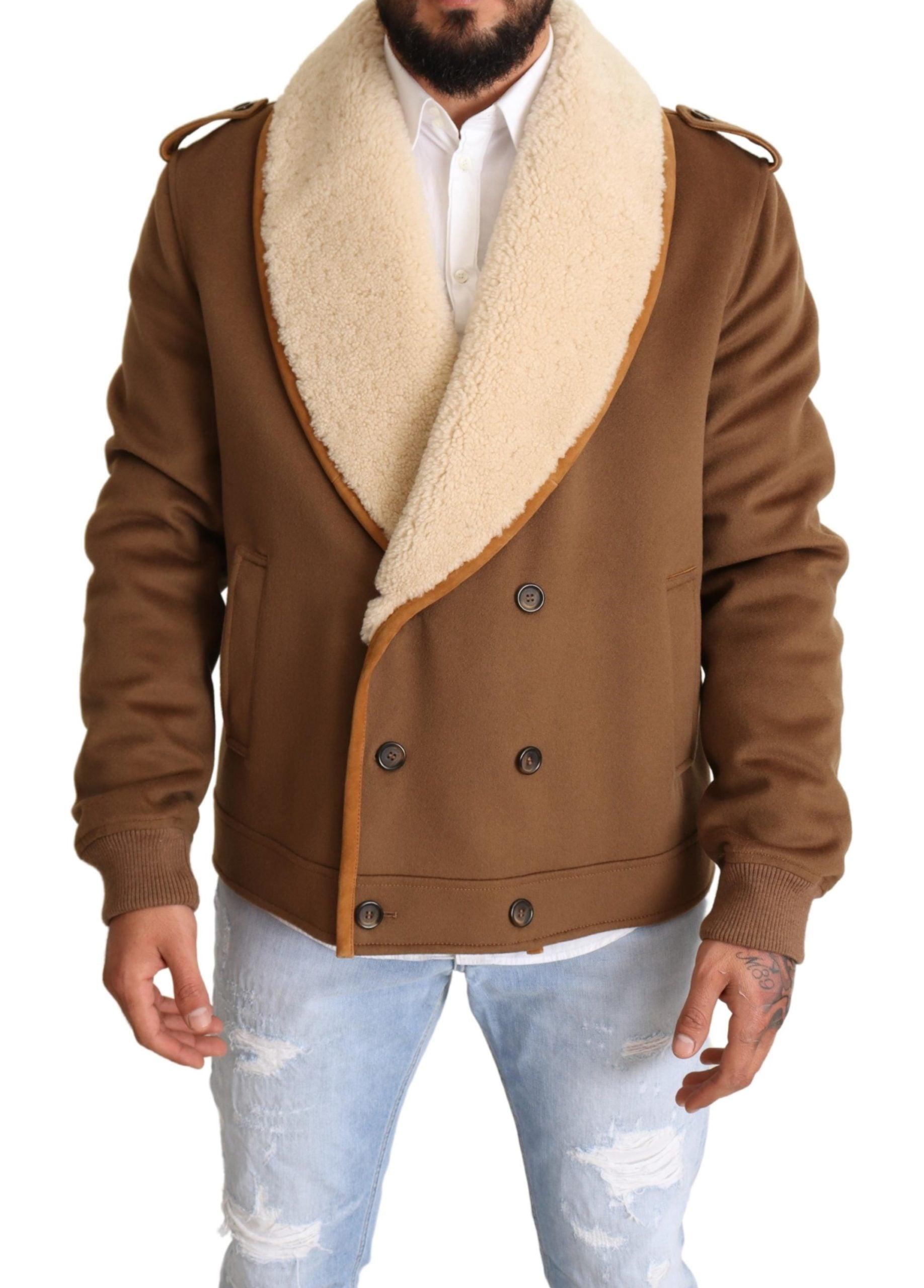 Dolce & Gabbana Brown Double Breasted Shearling Coat Jacket for Men | Lyst