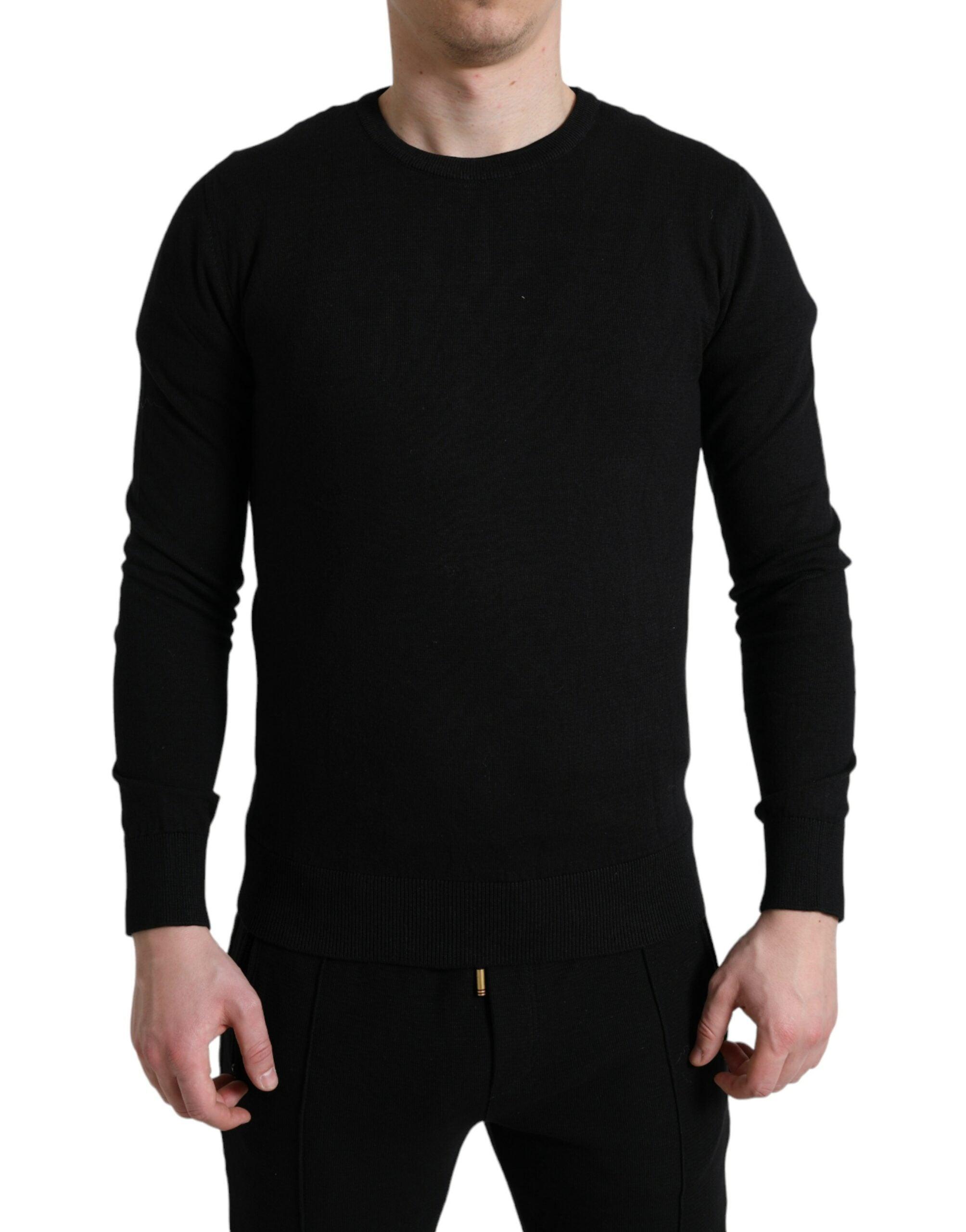 Dolce Gabbana Black Cotton Crew Neck Men Pullover Sweater for