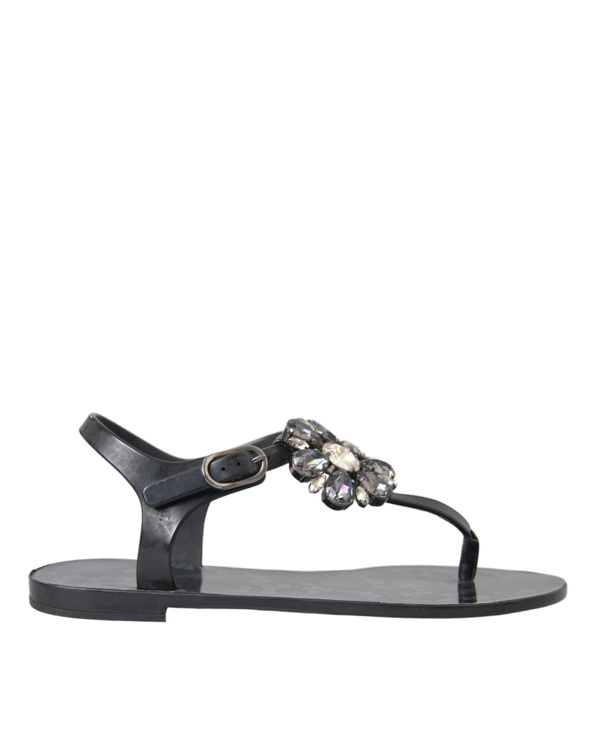 Dolce Gabbana Crystal Flats Sandals Flip Flops Shoes in Black Lyst UK