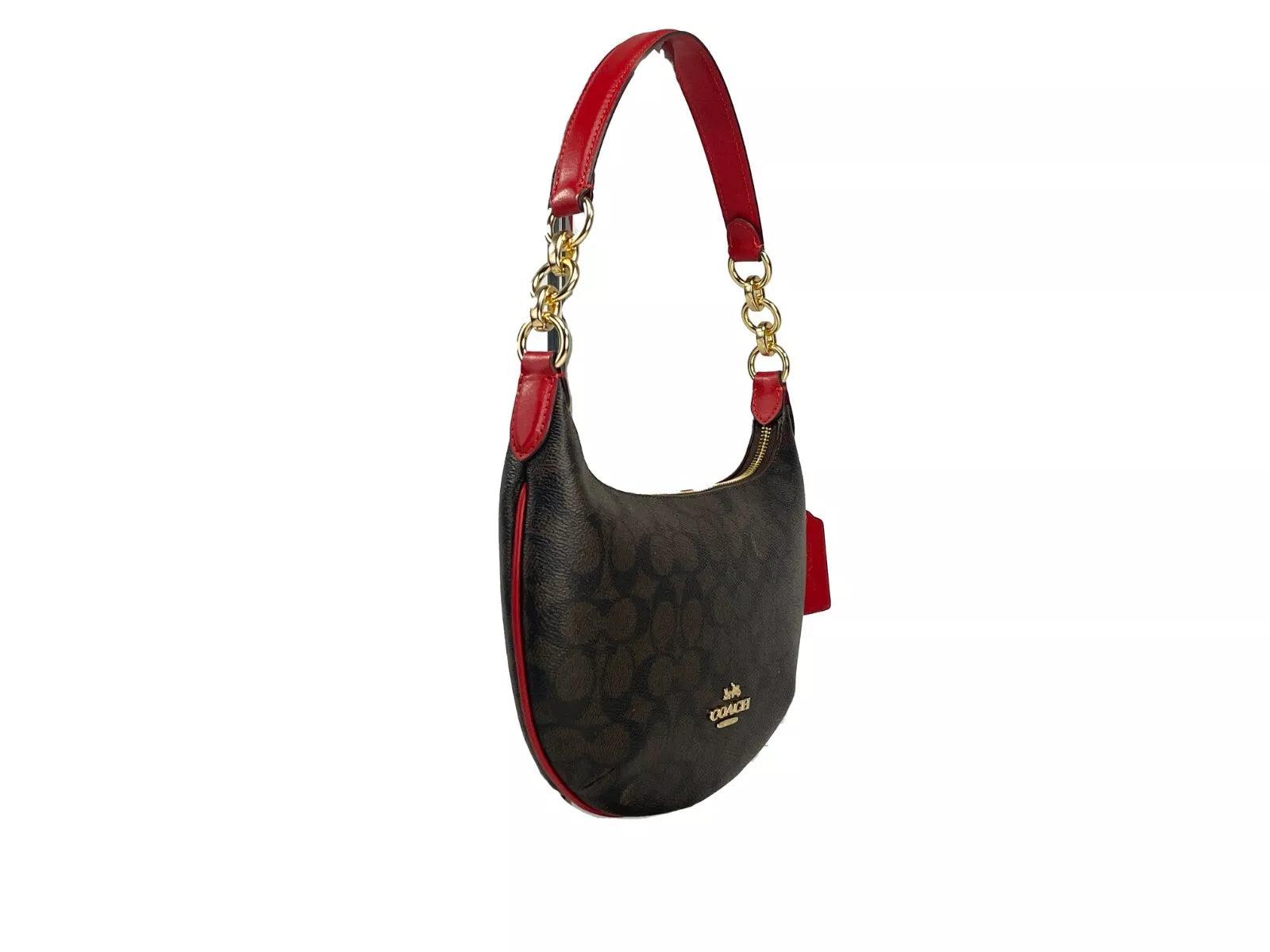 COACH Payton Signature Pvc Leather Shoulder Bag Brown Red in Black 