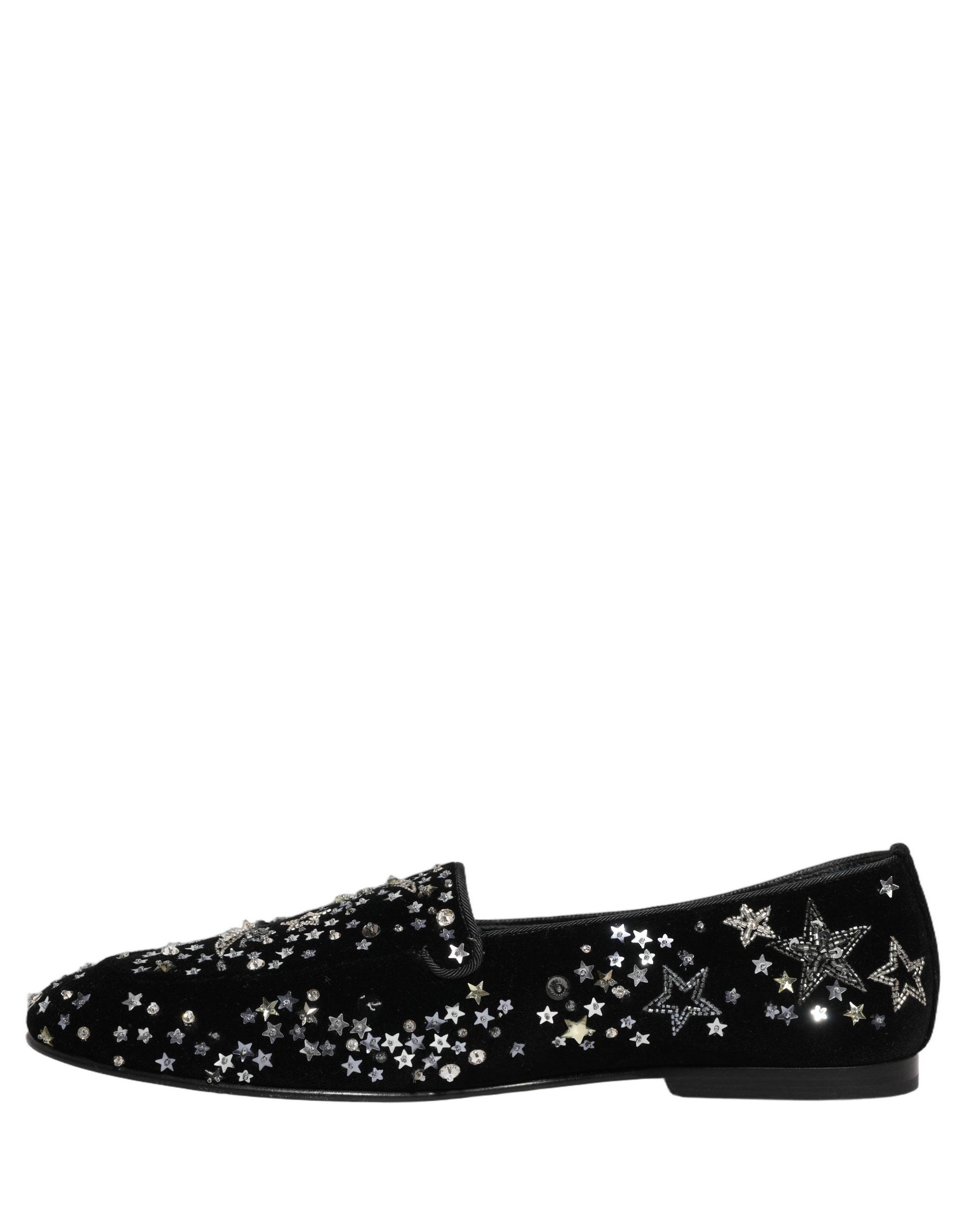 Dolce & Gabbana Black Crystal Embellished Dress Loafers Men\'s Shoes Dolce & Gabbana Black Velvet Embellished Loafer Slip On  main image 4