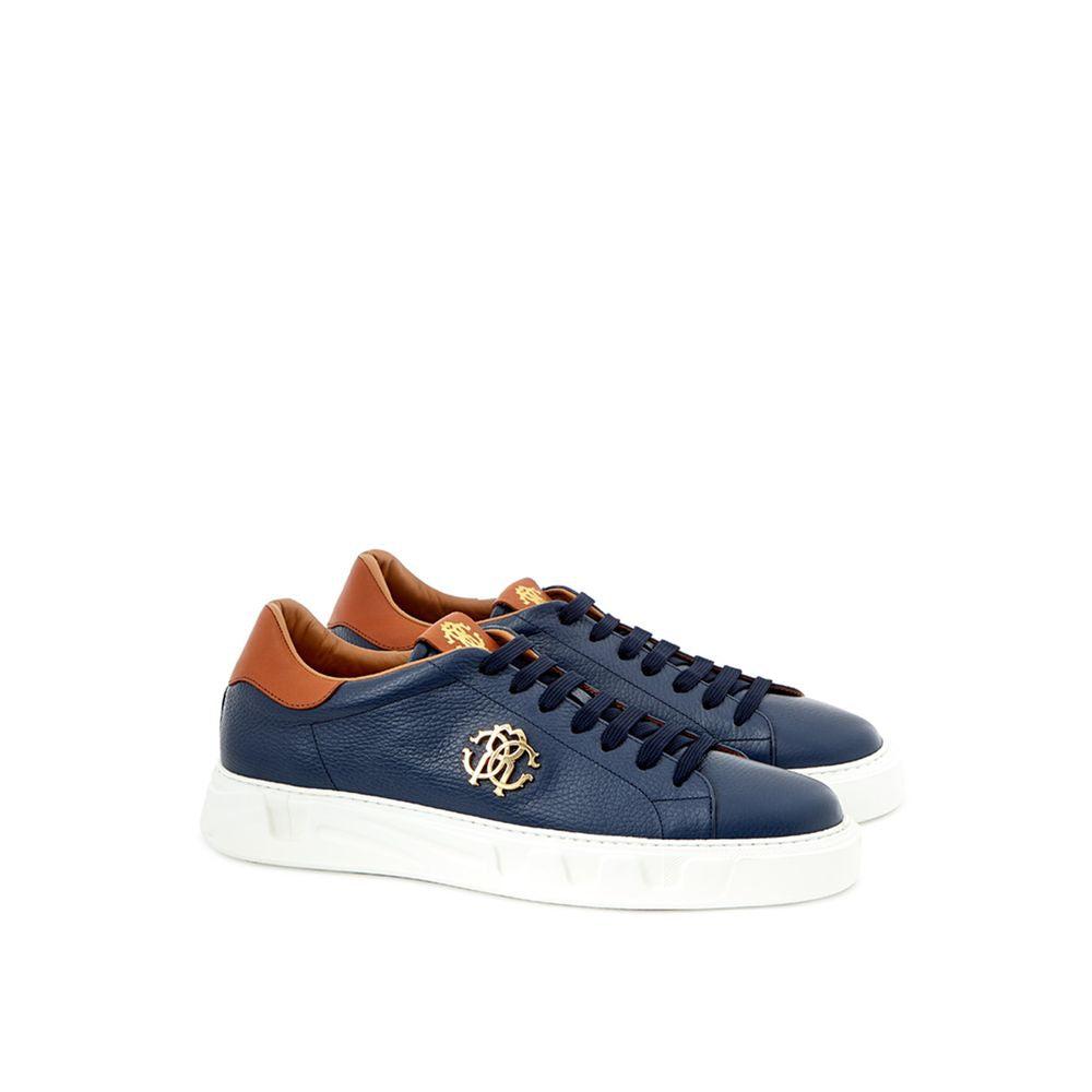 スニーカー ROBERTO CAVALLI Men Sneakers 25739B Blue Roberto Cavalli Men Shoes Size 43 US 9 Blue Leather High Top