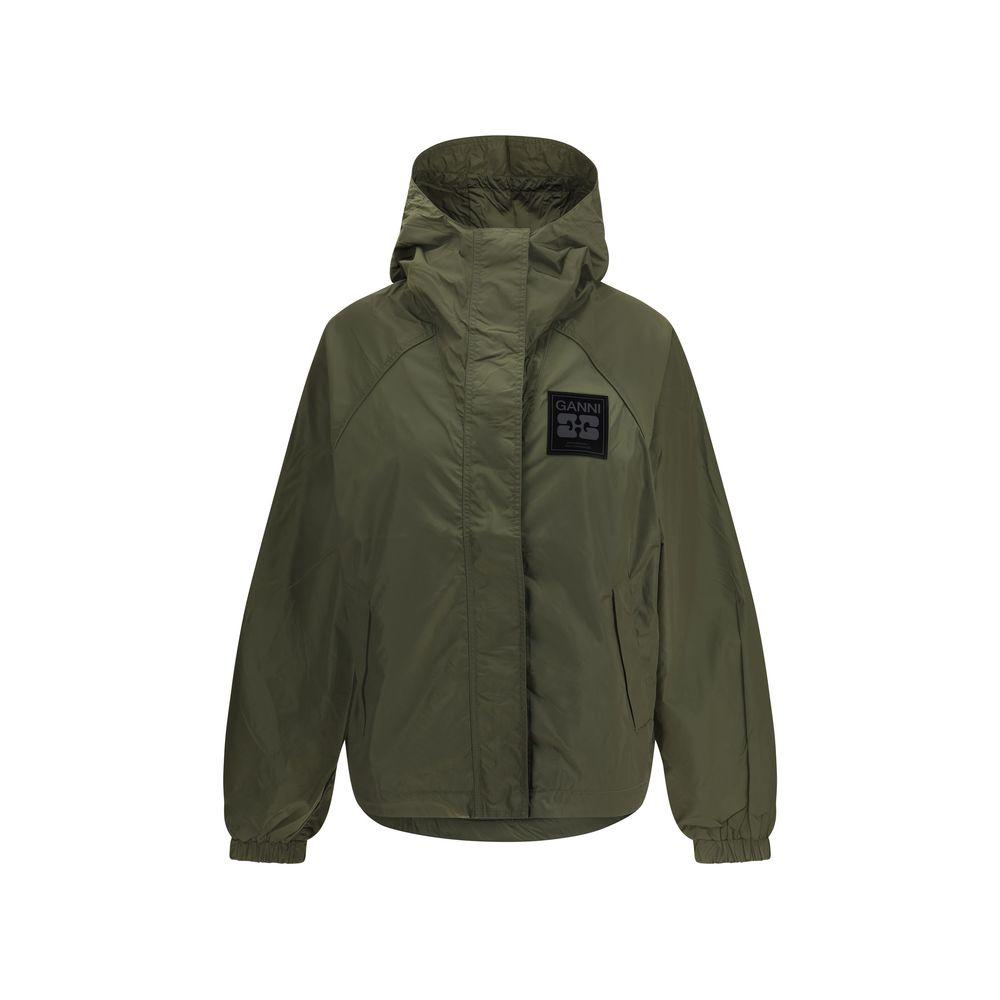 ジャケット GANNI Women Jackets W0171 GREEN Kalamata Green Shiny Quilt Midi Jacket | GANNI US