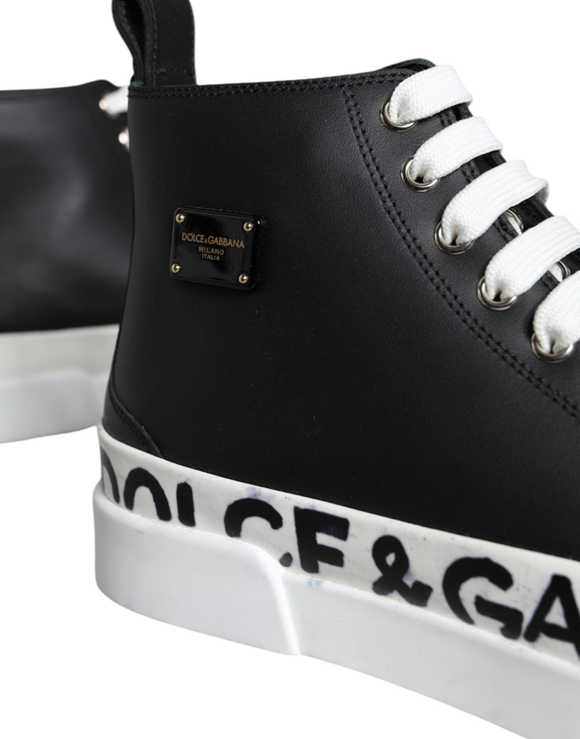 Dolce Gabbana Black White Leather Mid Top Sneakers Shoes Lyst UK - Main Image