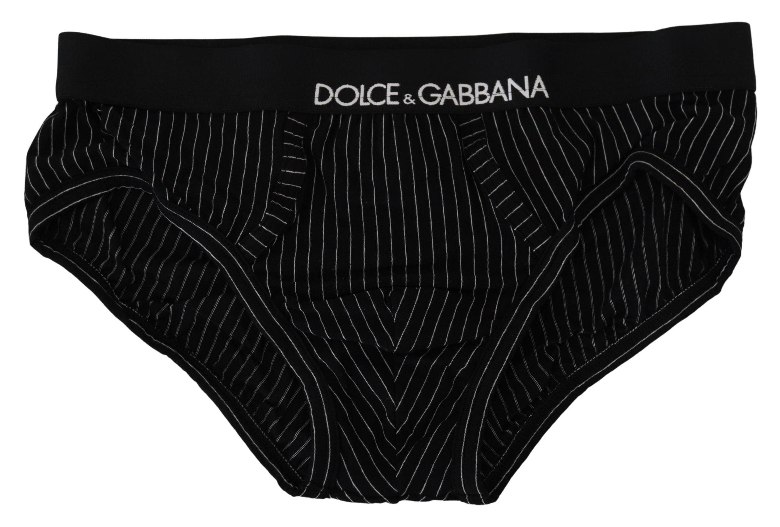 Dolce & Gabbana Black Striped Cotton Brando Brief Underwear for
