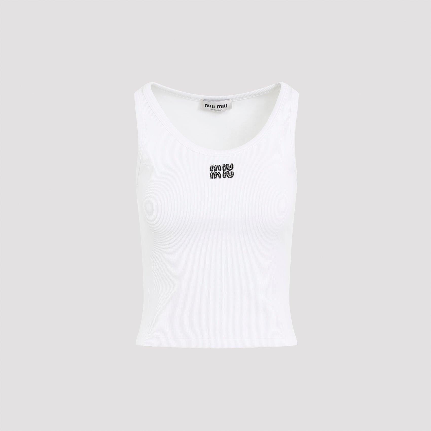 Miu Miu White Cotton Tank Top | Lyst