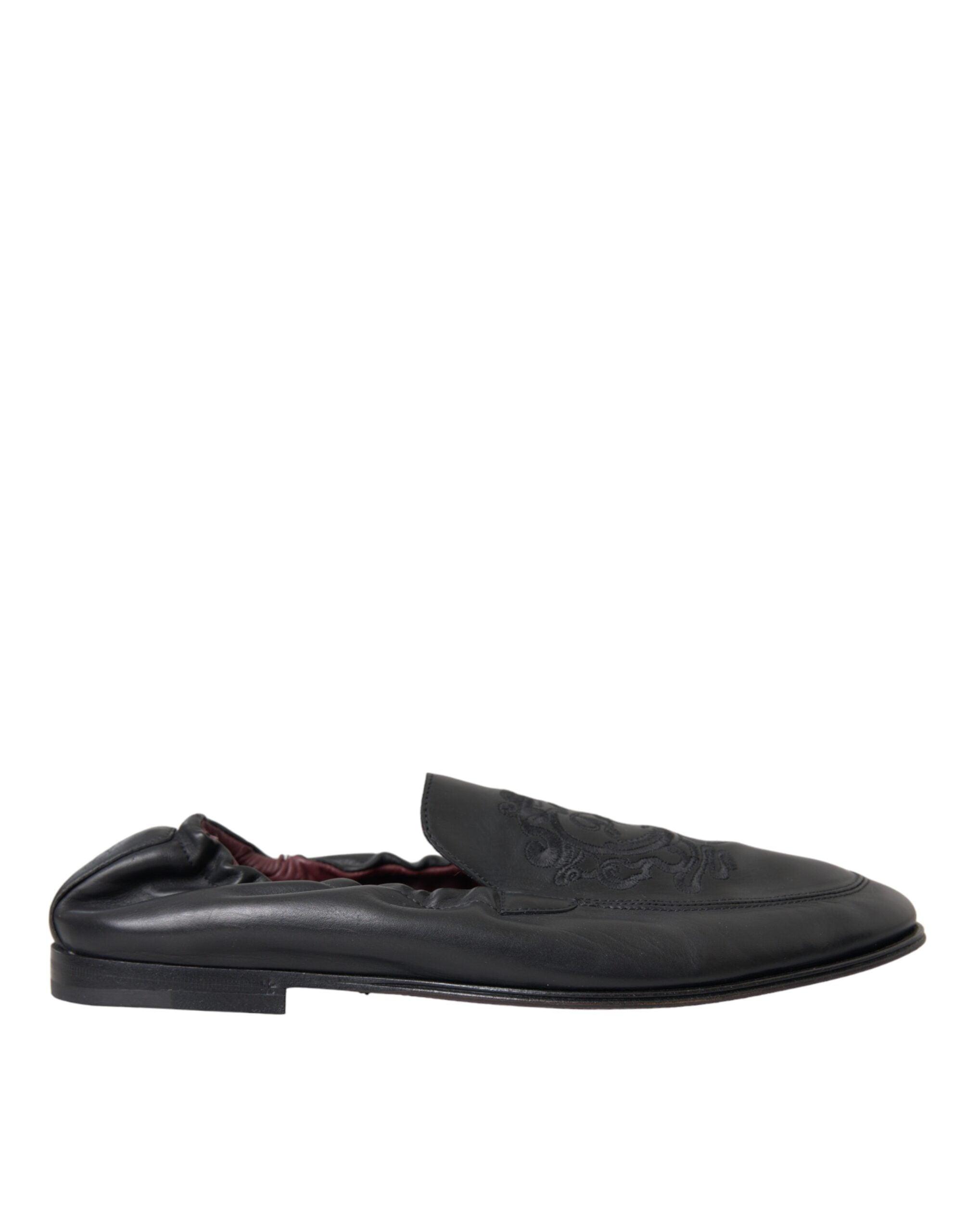 Dolce & Gabbana Black Exotic Leather DG Logo Loafers Formal Dress Men\'s Shoes Dolce & Gabbana Black Leather Logo Slip On Loafers Men main image 2