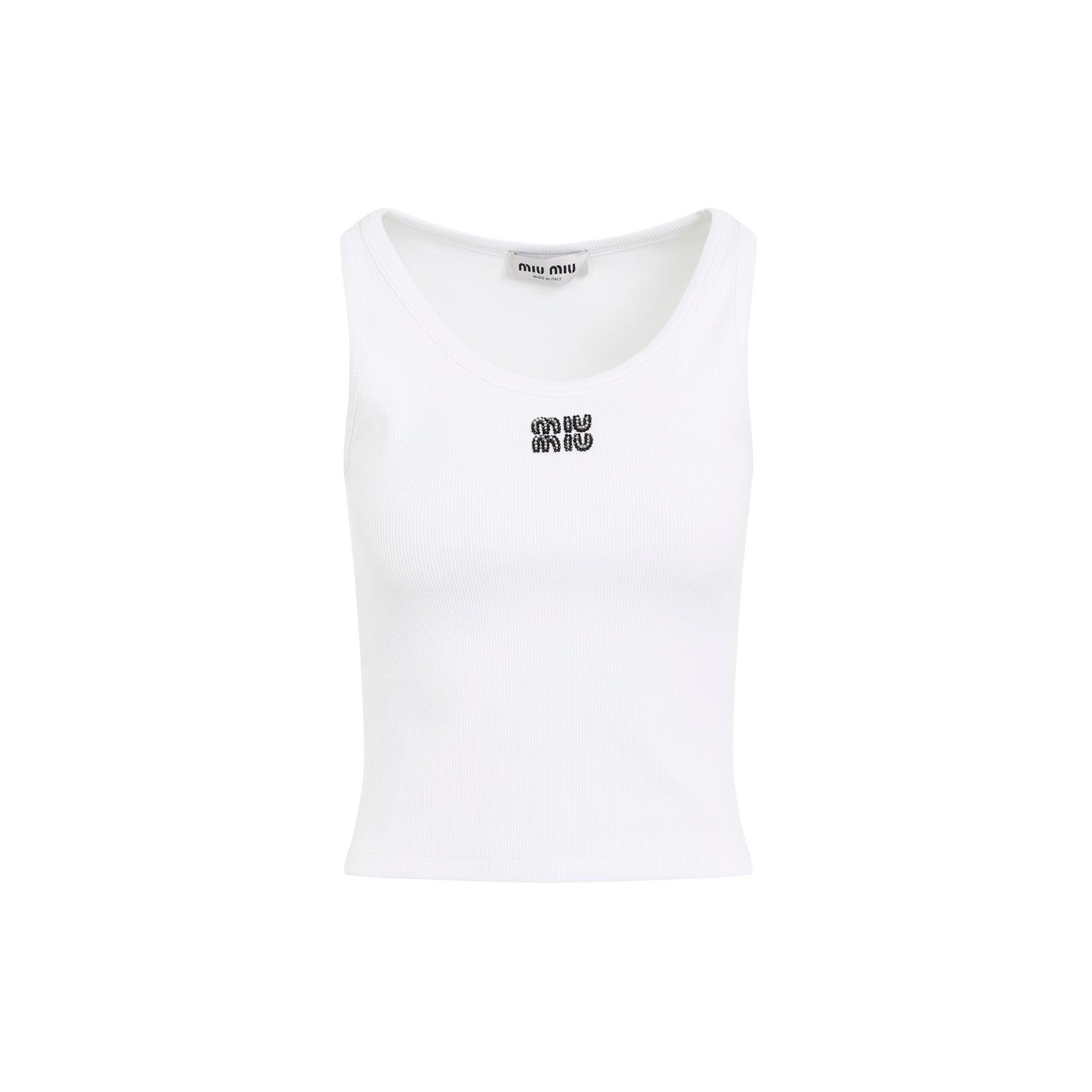 Miu Miu White Cotton Tank Top | Lyst