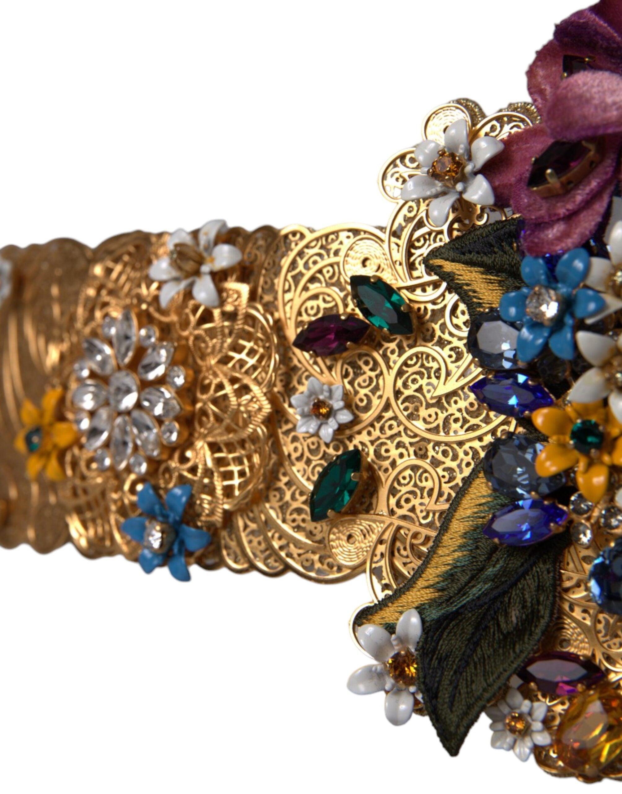 Dolce & Gabbana Embellished Floral Crystal Wide Waist Belt  display picture 3