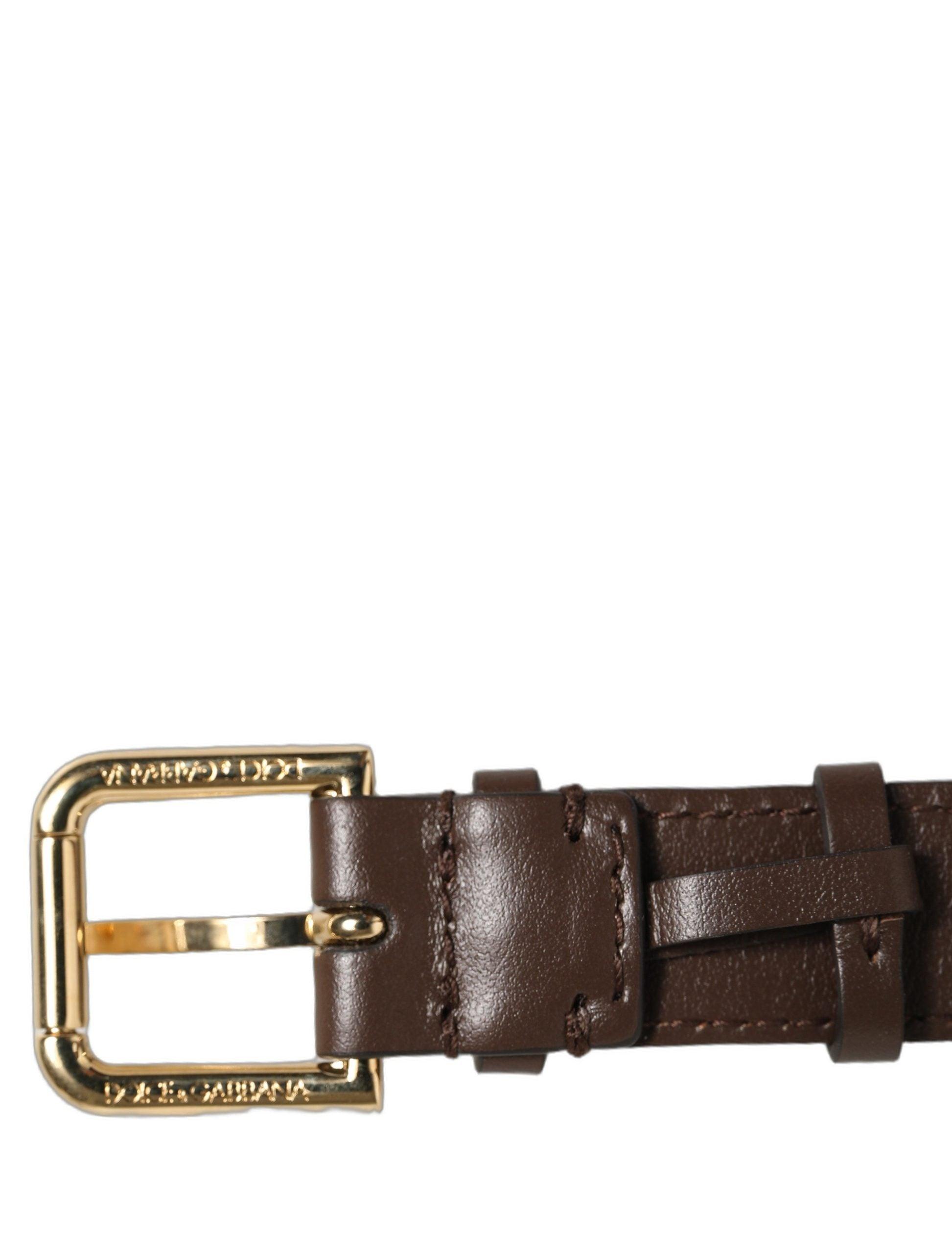 Dolce & Gabbana Brown Calfskin Leather Gold Buckle Belt Strap Women\'s Bracelet Dolce & Gabbana Calfskin Leather Buckle Belt Strap Bracelet  main image 2
