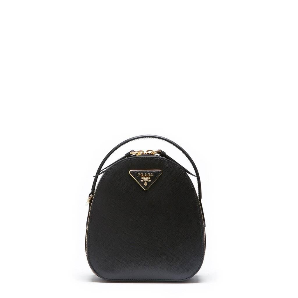 prada black leather backpack