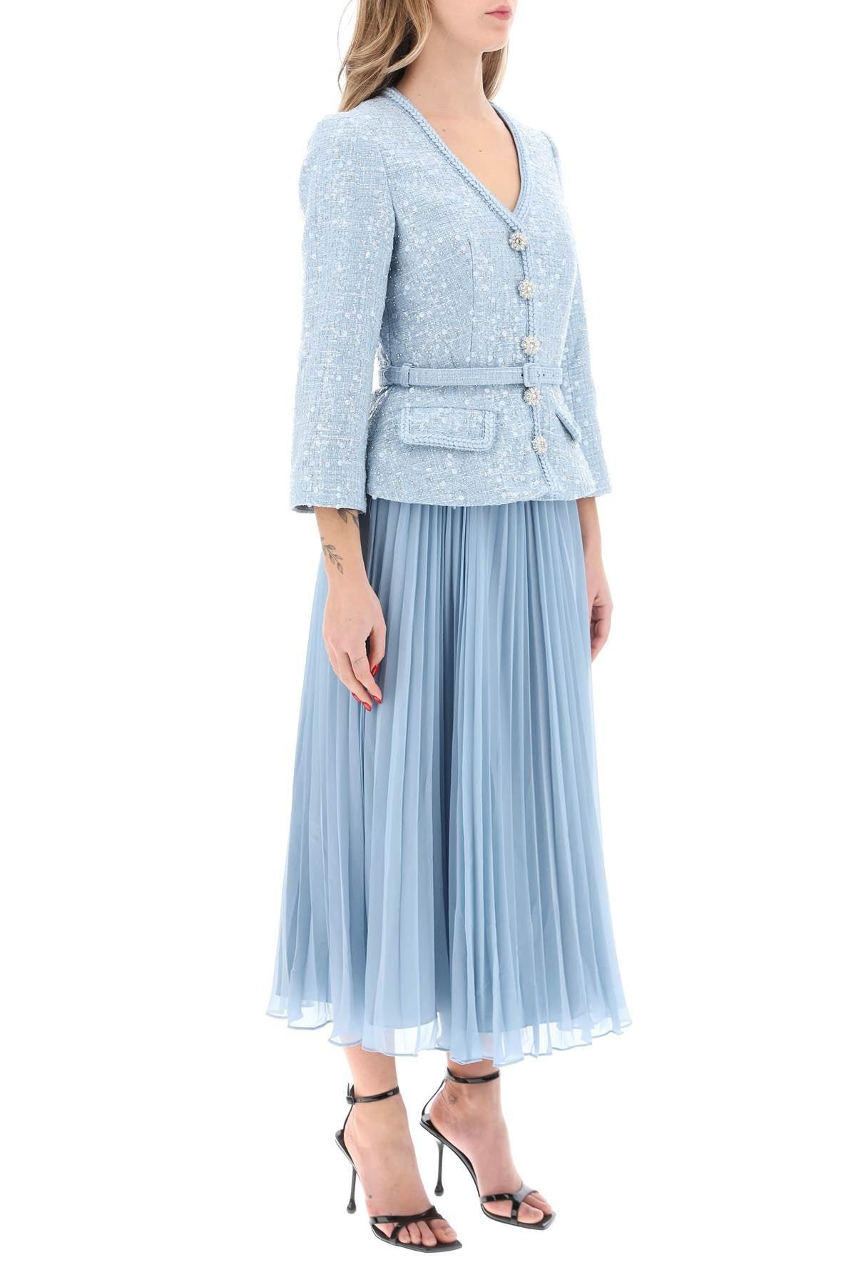 self portrait jacket pleated midi dress Grey Tailored Pleated Midi Dress self-portrait-US