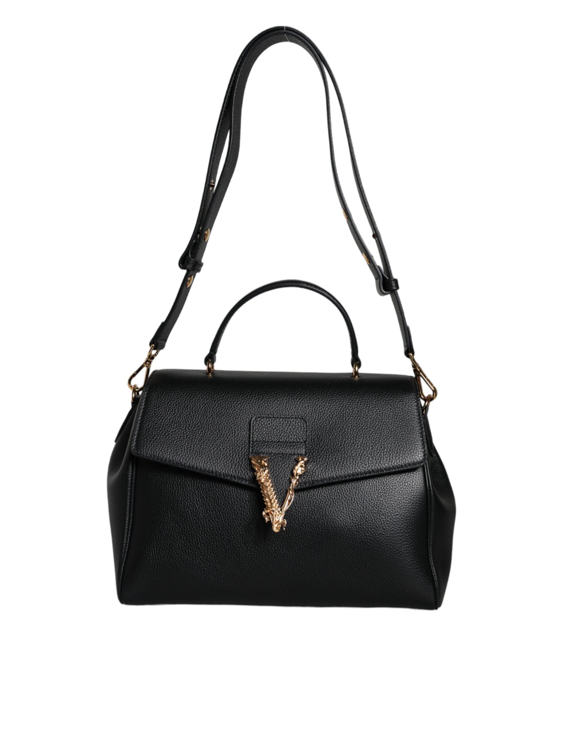 Versace White Top Handle Canvas Leather Logo Crossbody Tote Bag