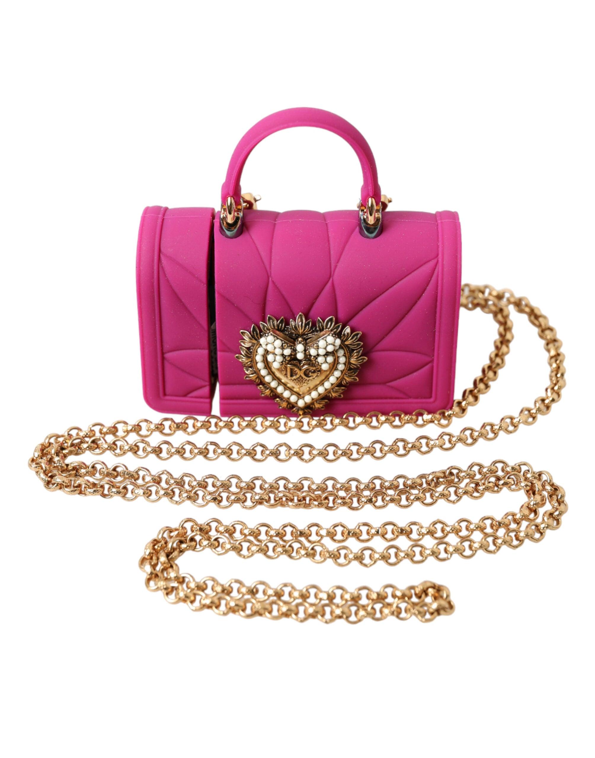 Dolce & Gabbana Pink Silicone Devotion Heart Bag Gold Chain