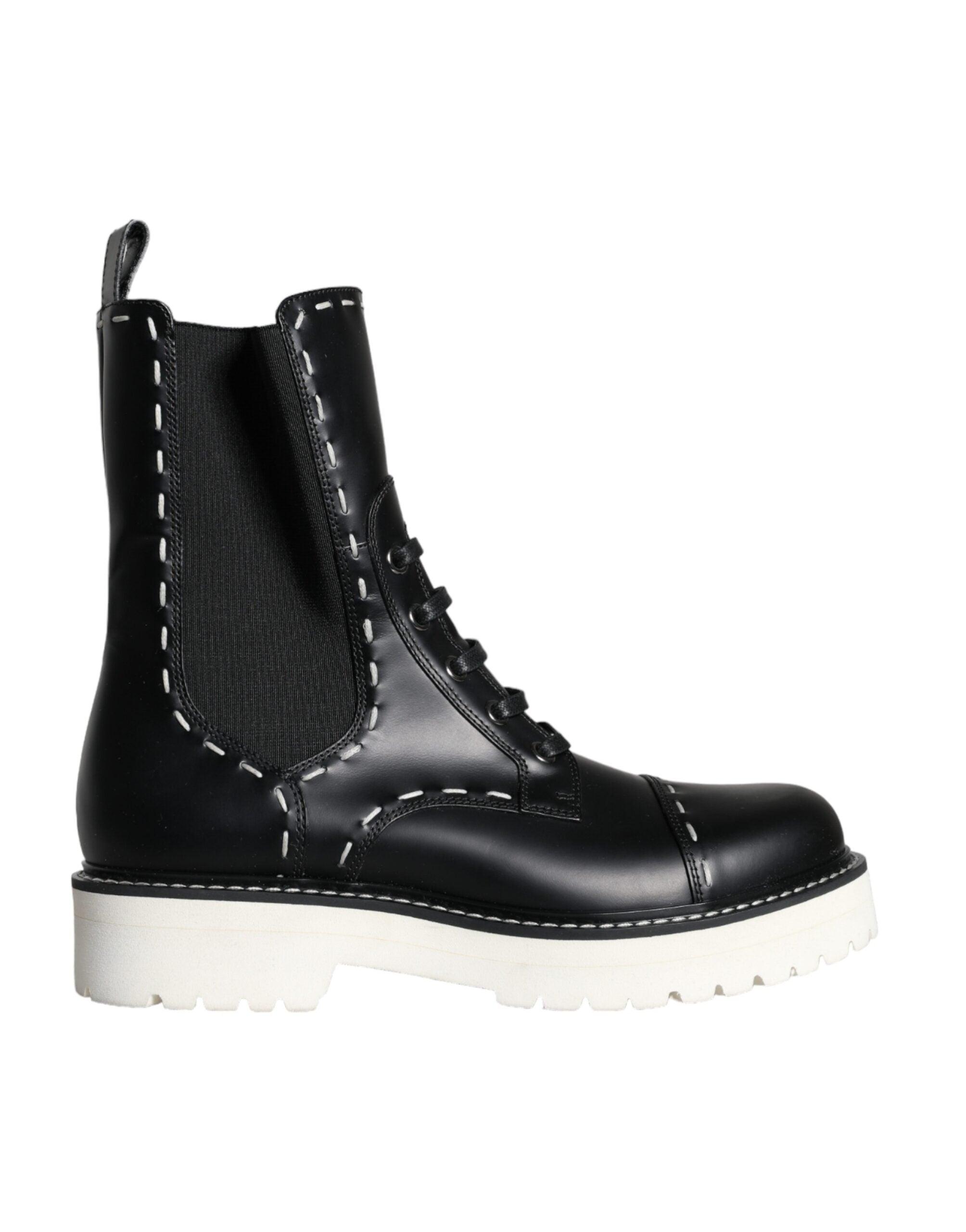 Dolce Gabbana Black Leather Combat Mid Calf Boots Shoes Lyst UK