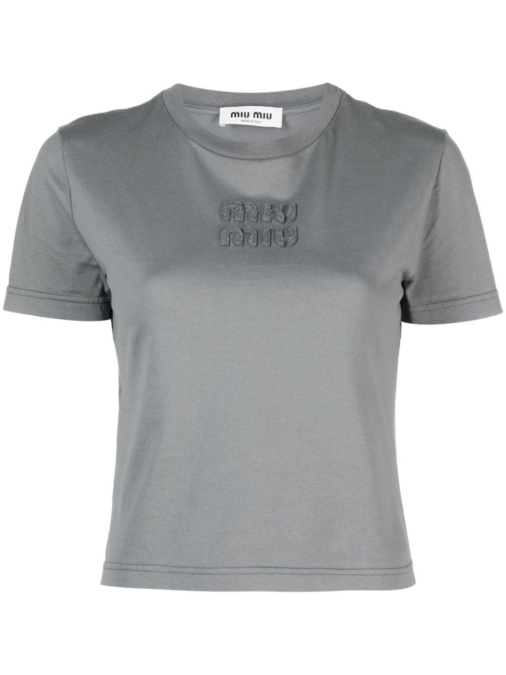 miu miu グレー Tシャツ Miu Miu ロゴ Tシャツ | グレー | FARFETCH JP