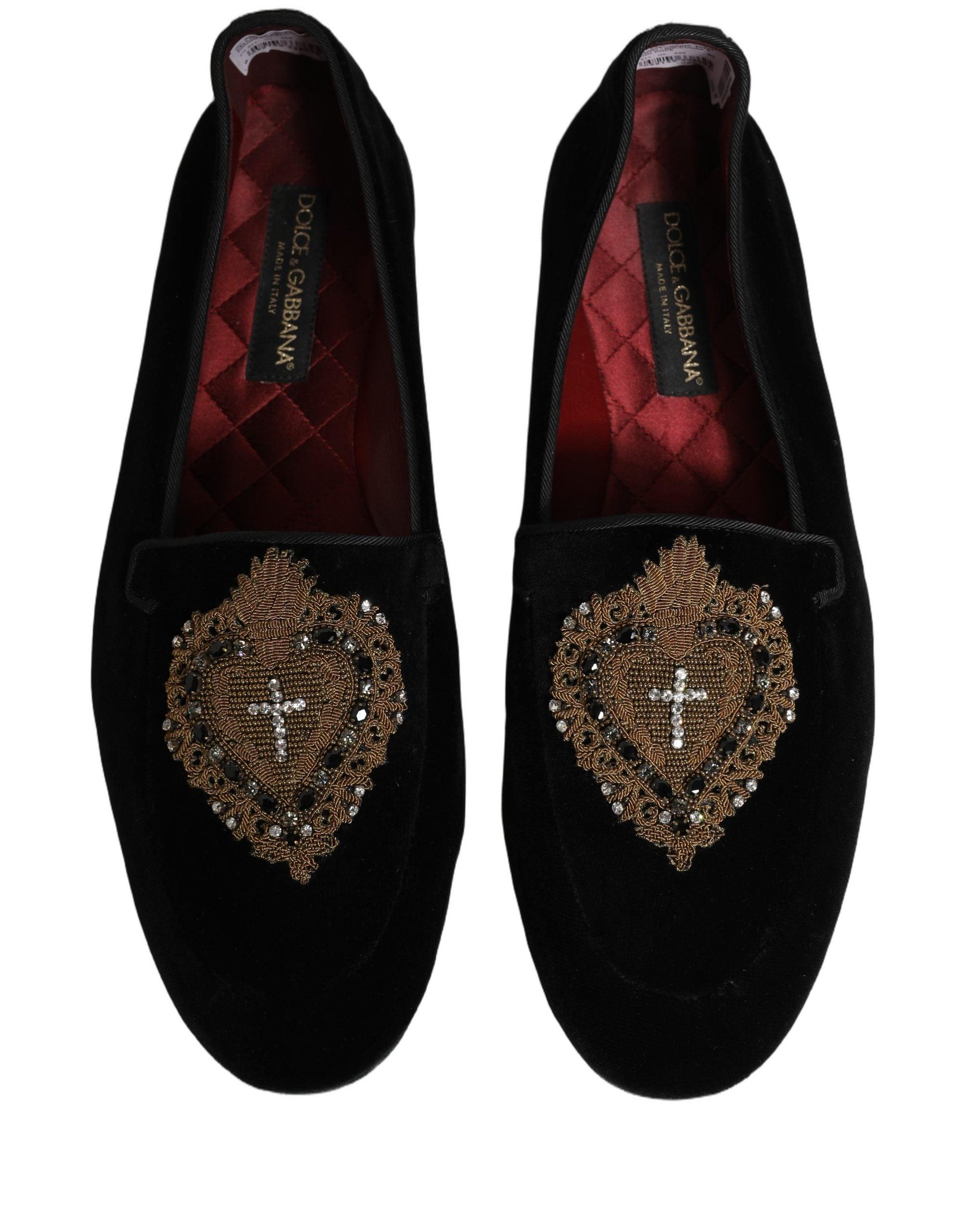 Dolce & Gabbana Black Velvet Sacred Heart Dress Loafers Men\'s Shoes Dolce & Gabbana DG Jacquard Loafers Gold Black Sacred Heart  main image 4