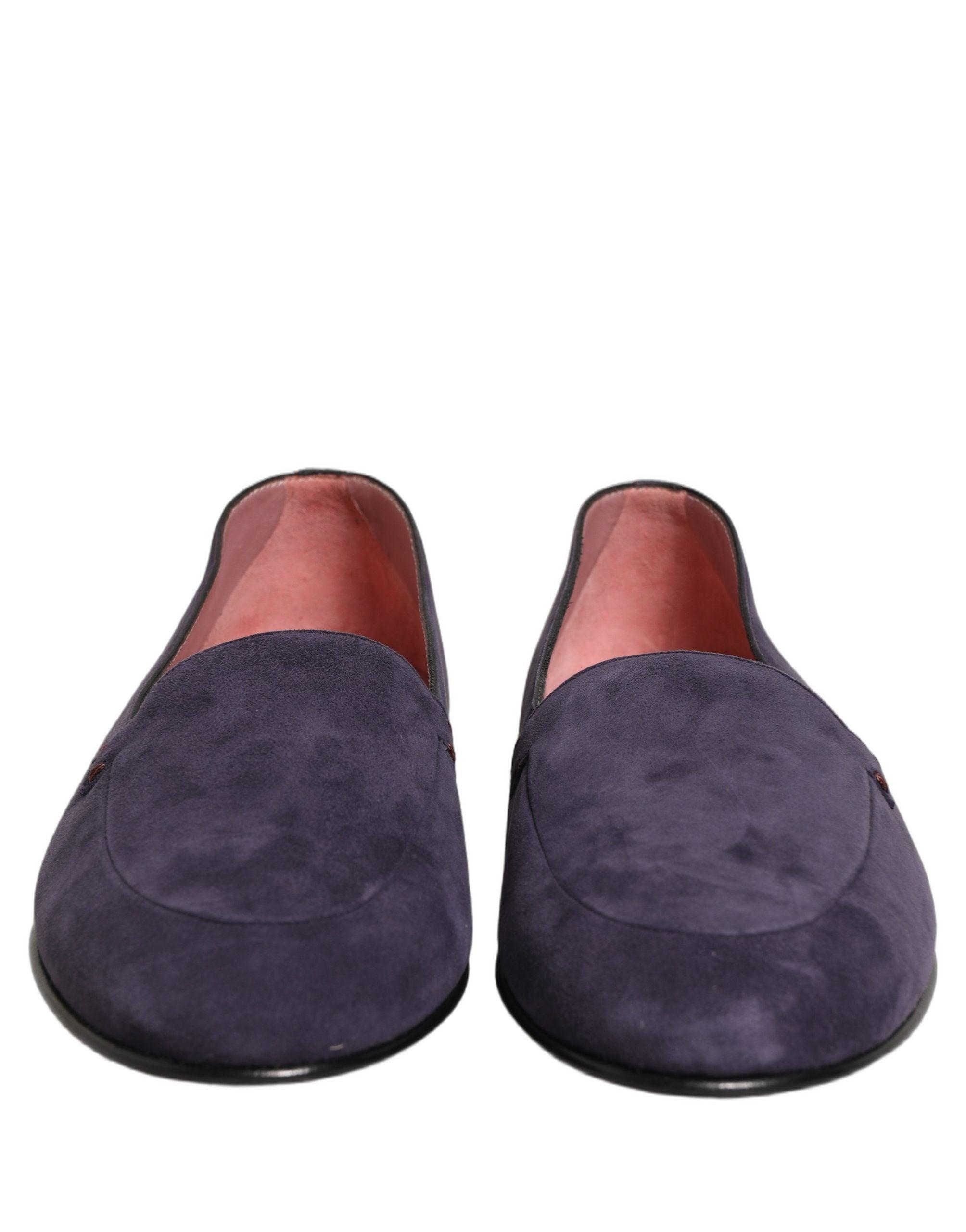 Dolce & Gabbana Violet Velvet Slip On Men Flats Loafers Men\'s Shoes Dolce & Gabbana Purple Velvet Crown Embroidery Loafers Men main image 3