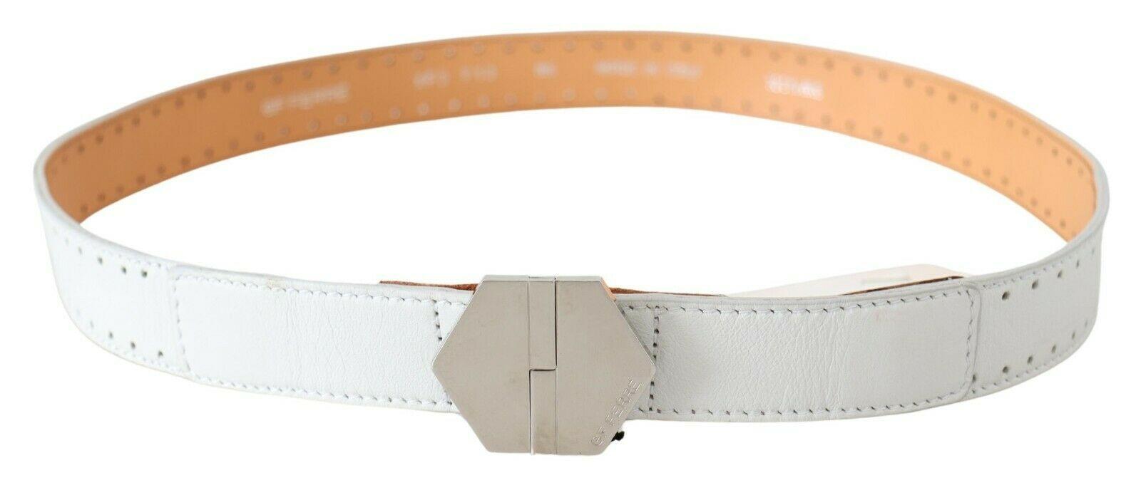 GF Ferre White Leather Hexagon Logo Buckle Waist Women\'s Belt GF FERRE Belt Multicolor Leather Silver Hexagon Logo Buckle  main image 2