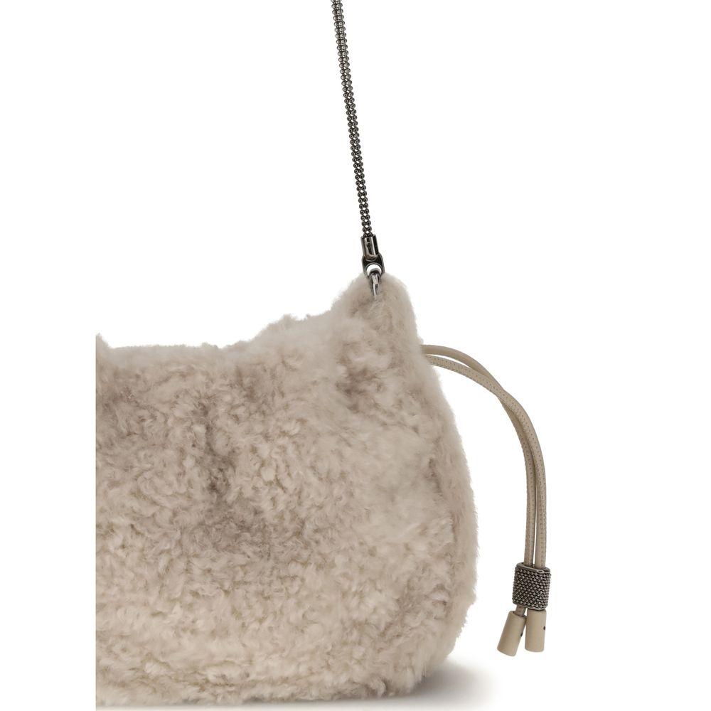 Brunello Cucinelli Mellow Mini Shearling Shoulder Bag in Grey