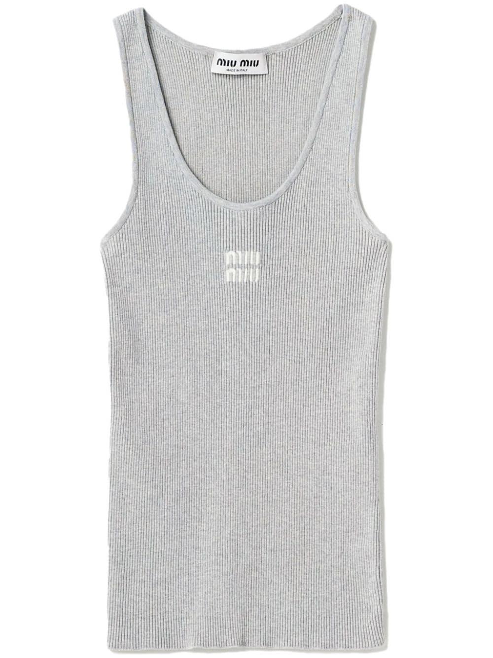 Miu Miu Rib-Knit Cotton Tank Top in Gray | Lyst