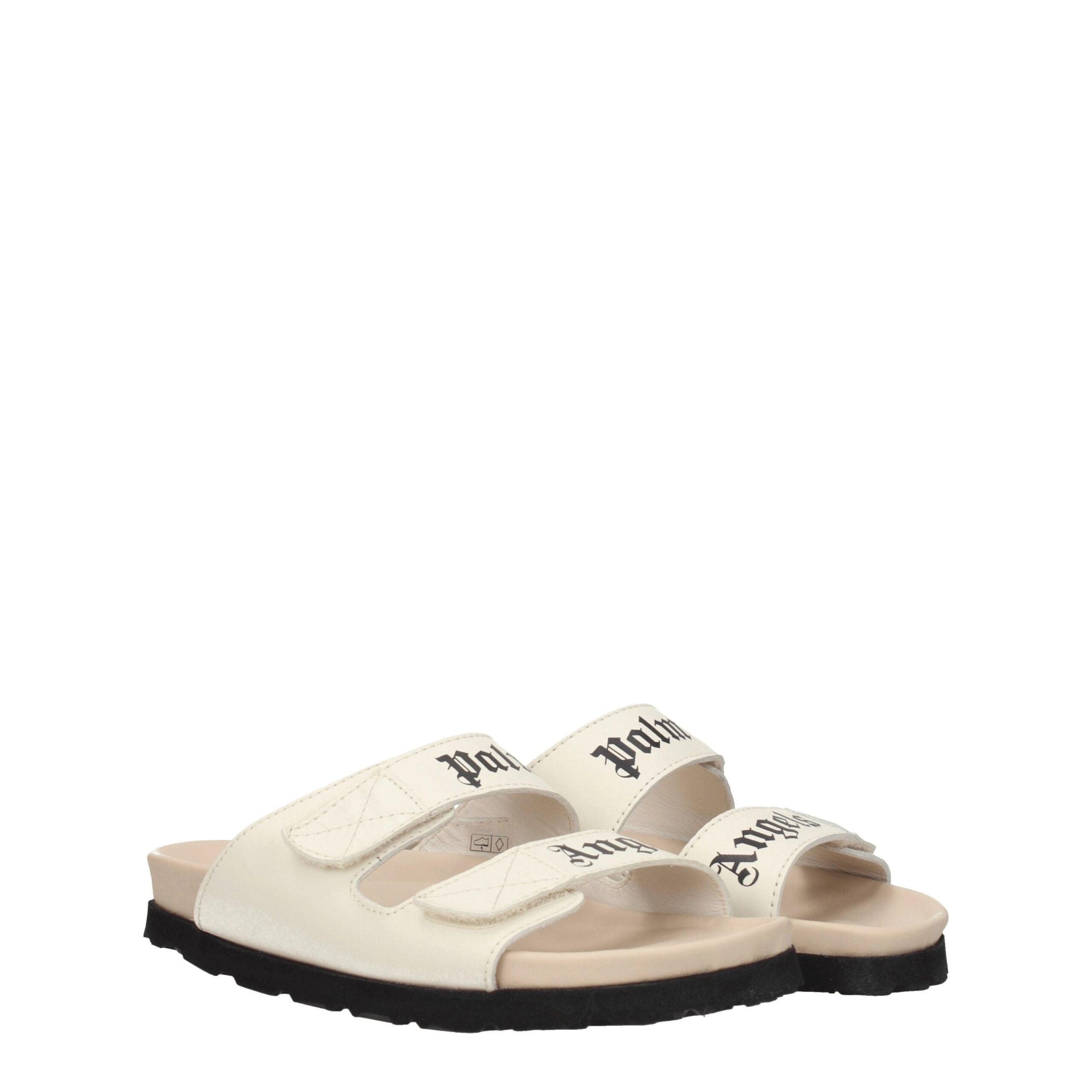 サンダル・ミュール PALM ANGELS Women Sandals PWIH019S23LEA0020361 White Off-White Padded Flip Flops by Palm Angels on Sale