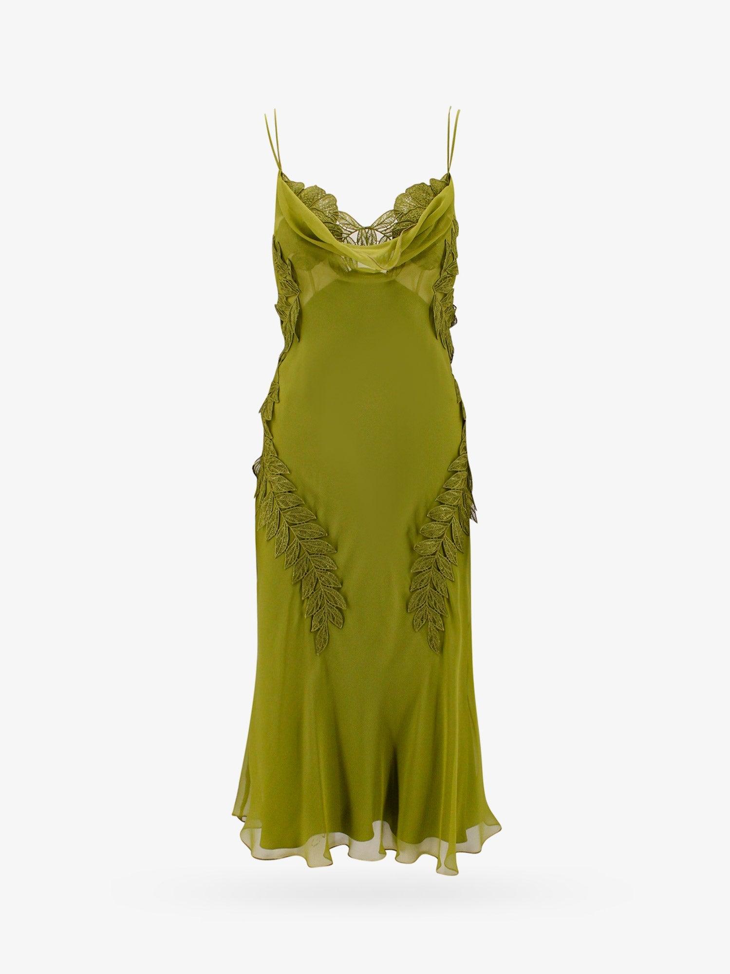alberta ferretti green silk dress Alberta Ferretti Draped Silk Satin Gown in Green