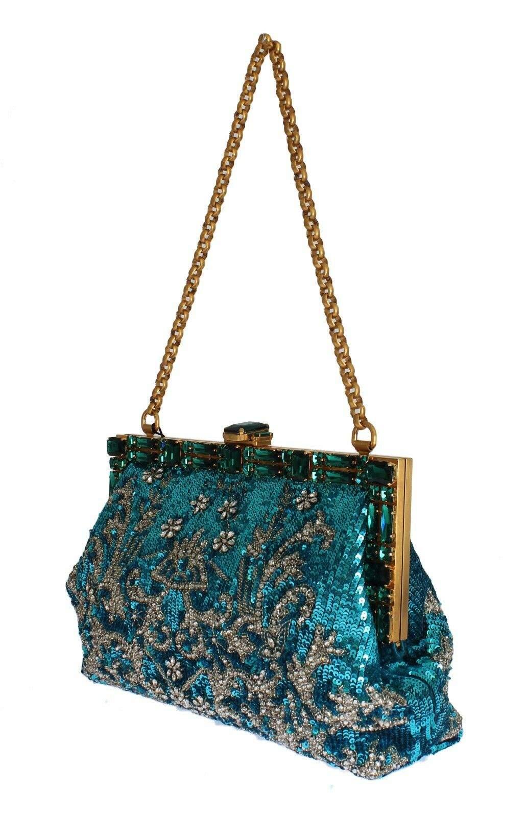 Dolce & Gabbana Clear Crystal Gold Evening Clutch Purse in Blue
