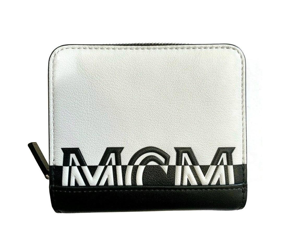 MCM Aren Mini Embossed Monogram Zip Wallet Black