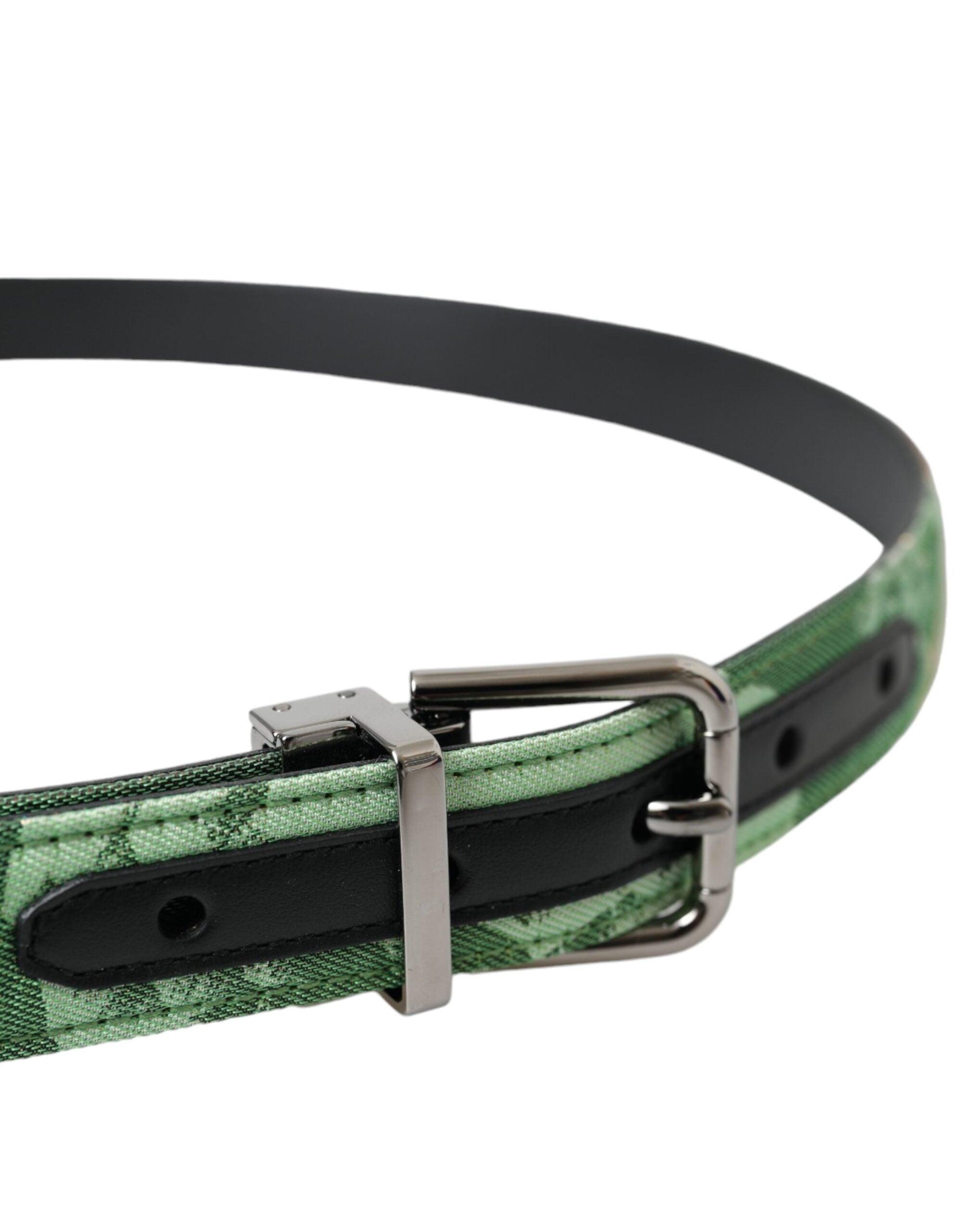 Dolce & Gabbana Leather Jacquard Metal Buckle Belt in Green 