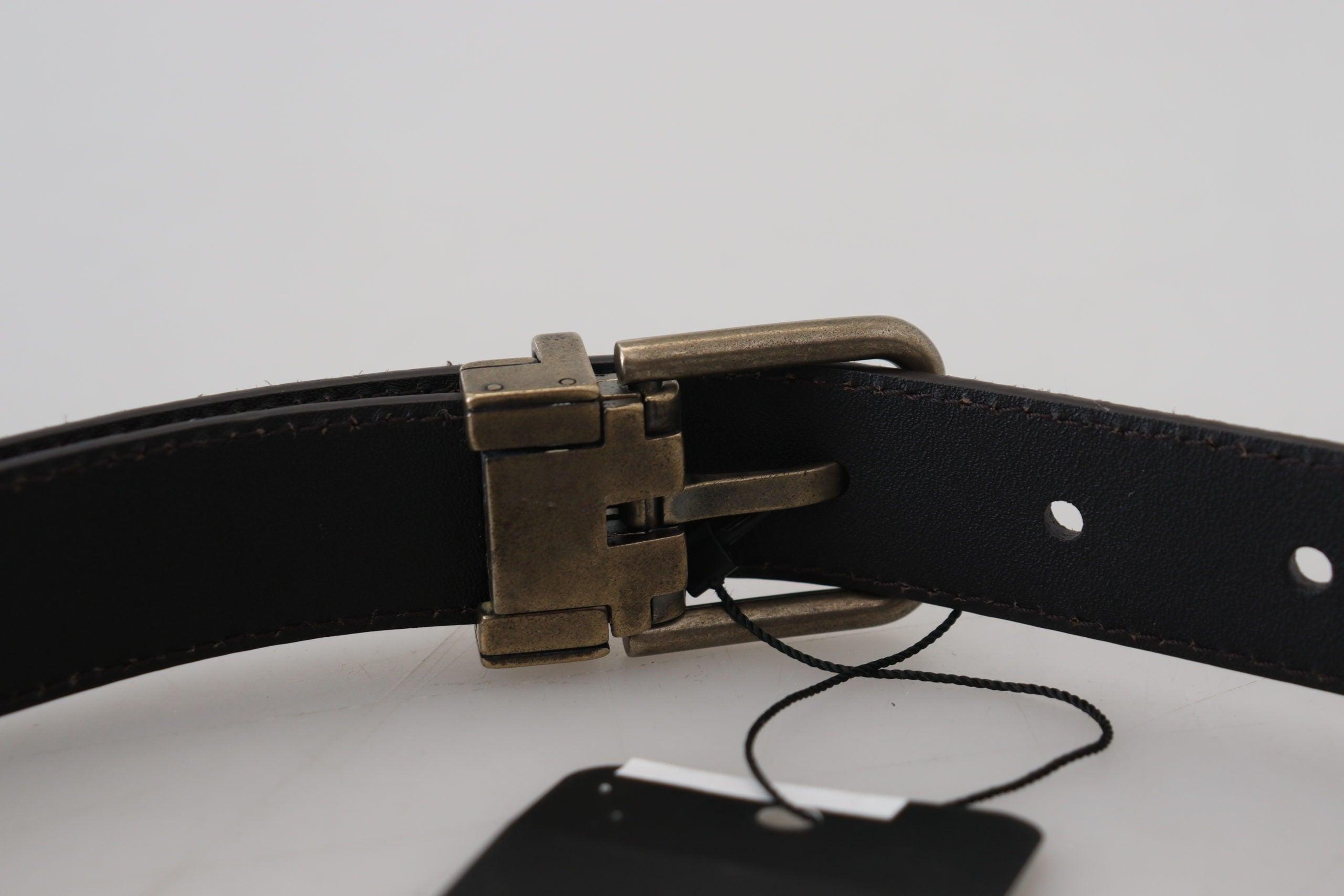 Dolce & Gabbana Dark Brown Leather Antique Metal Buckle Belt in