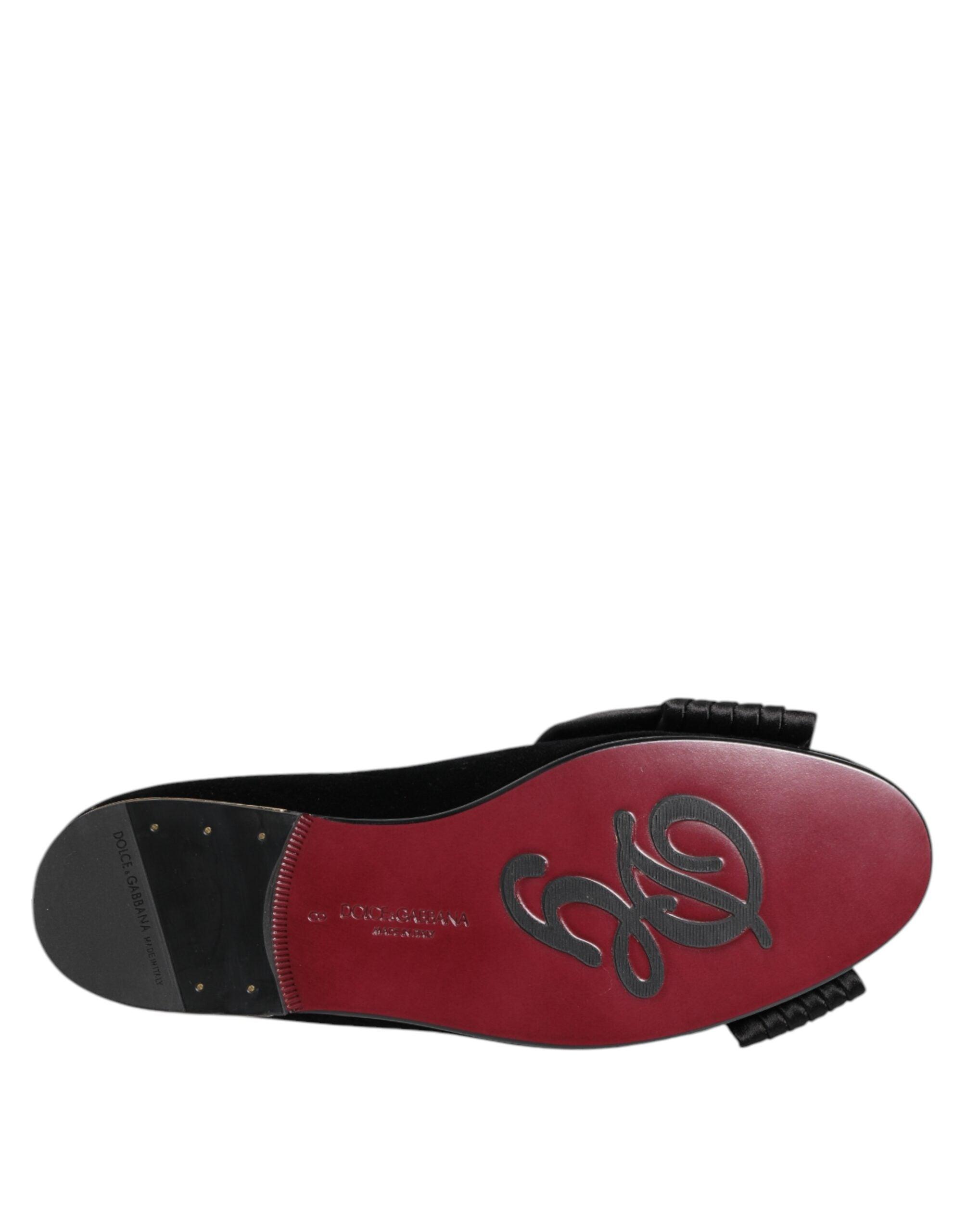 Dolce & Gabbana Black Vaticano Crystal Ribbon Slip On Shoes 