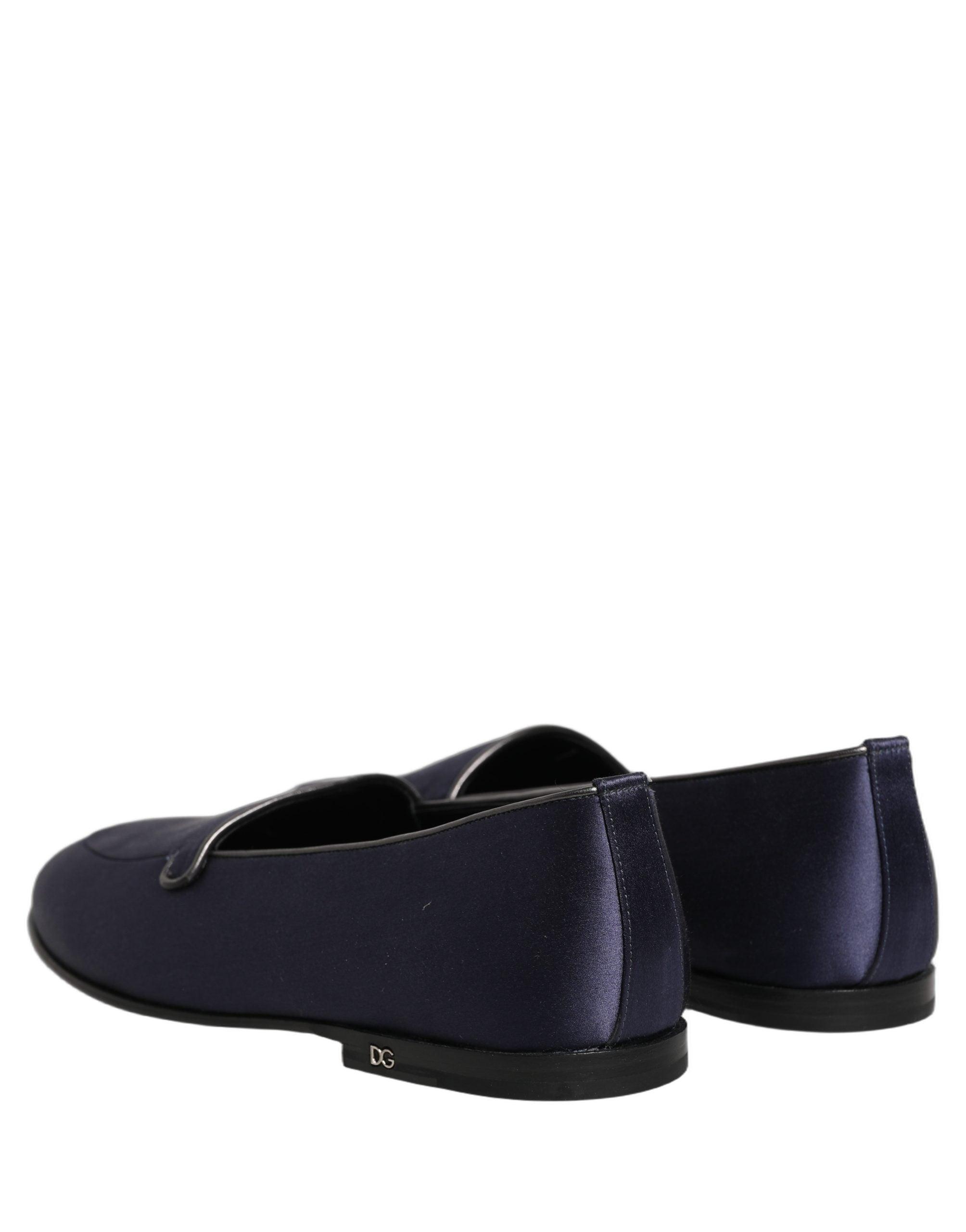 Dolce & Gabbana Blue Satin Logo Slip On Flats Loafers Shoes  display picture 2