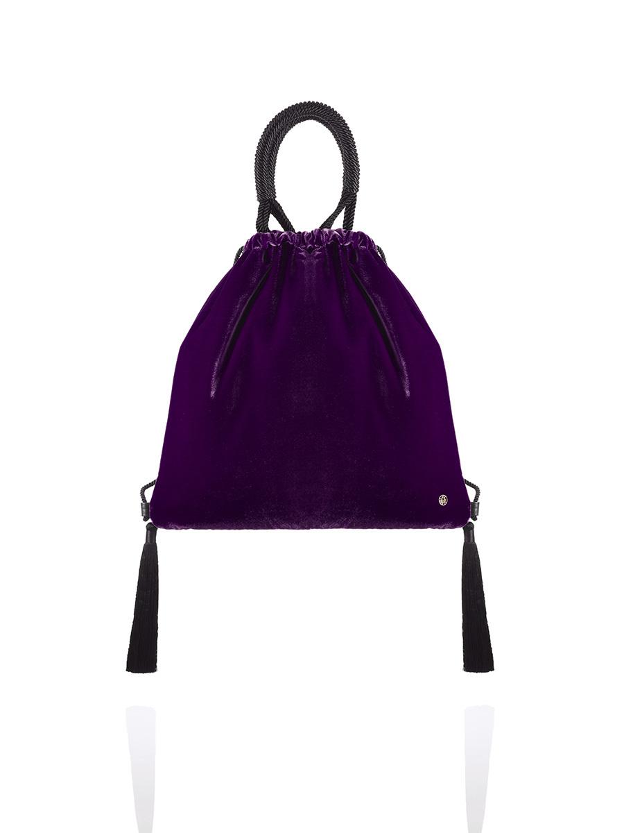 purple velvet backpack