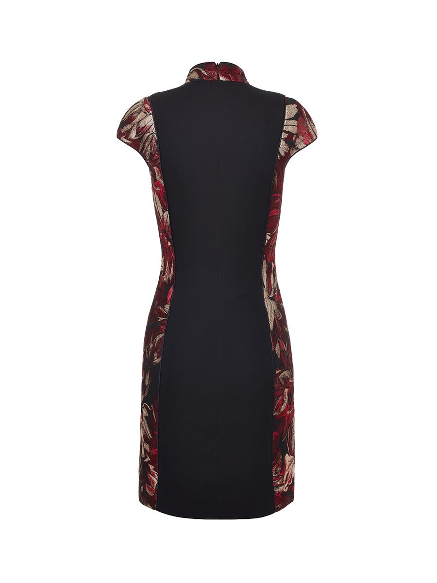 Shanghai Tang Silk Floral Jacquard Mini Qipao With Jersey Back In