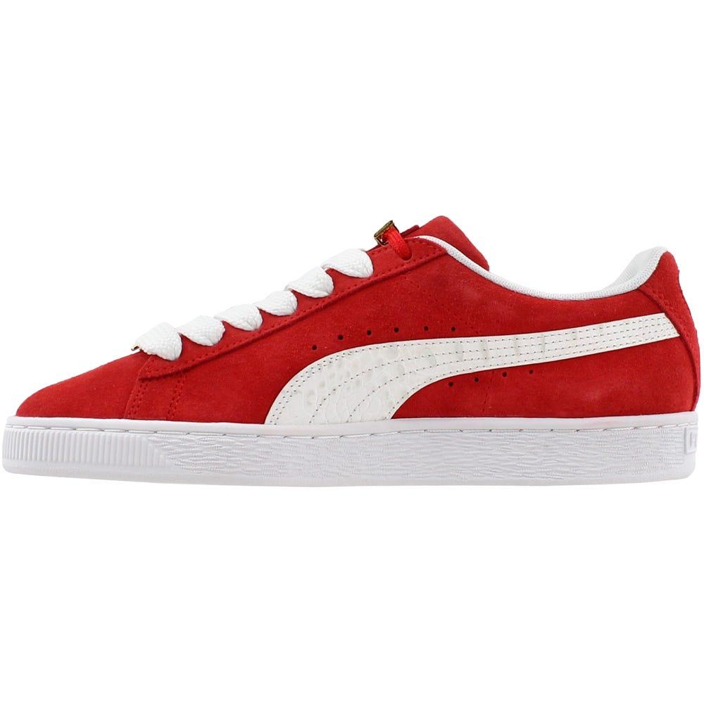 all red puma suede
