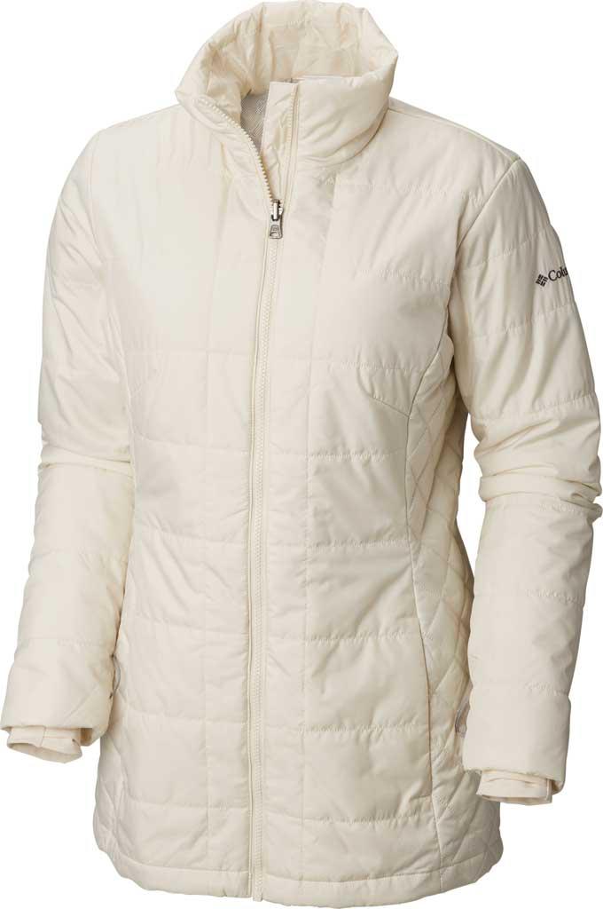 columbia women's blue square lodge mid lightweight omni heat hooded jacket