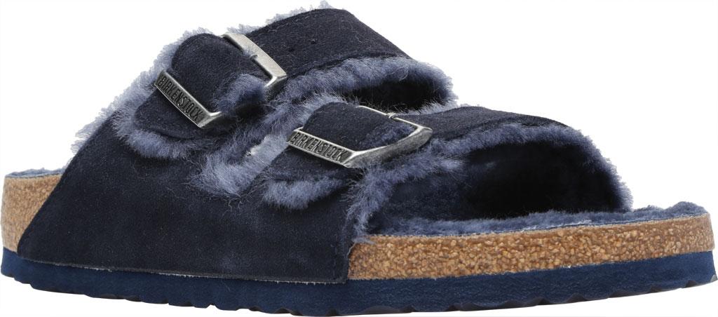 navy shearling birkenstocks
