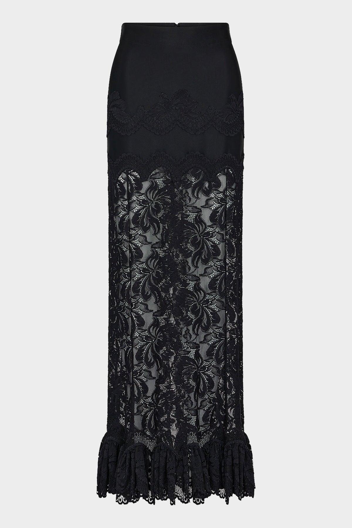 Paco Rabanne Floral Lace Midi Skirt In Black | Lyst