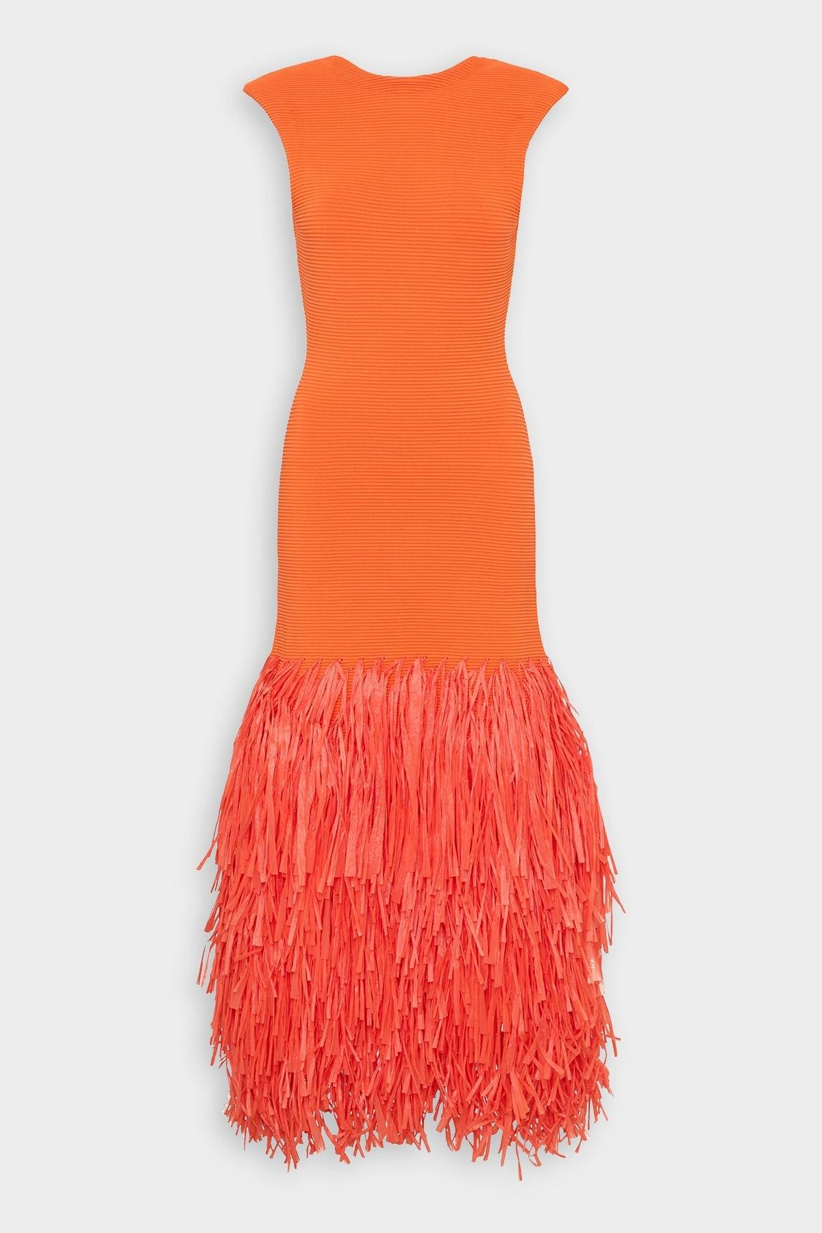 Aje. Rushes Raffia Knit Midi Dress In Orange in Red Lyst