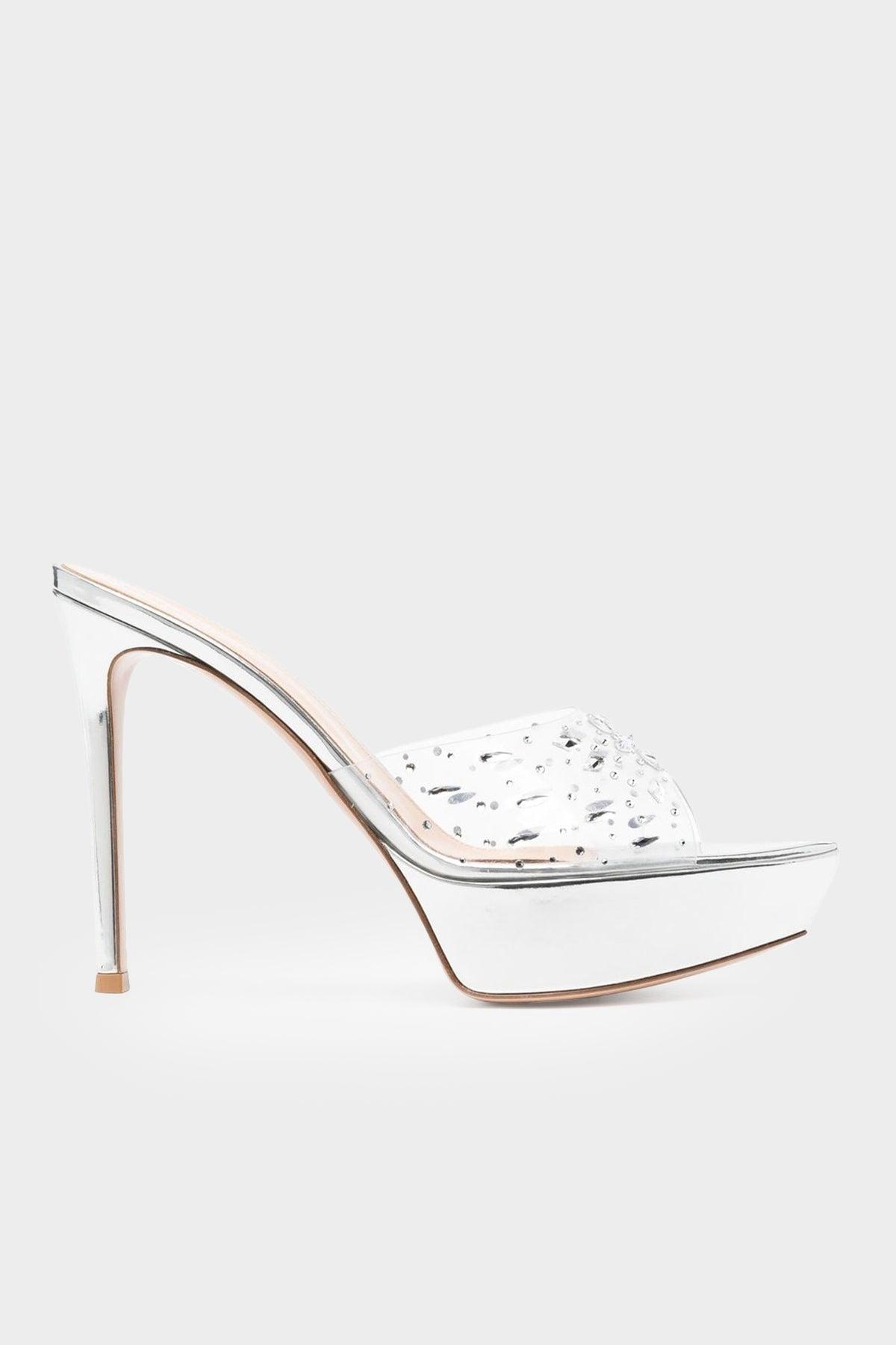 Gianvito Rossi Betty Crystal Embellished Platform 85 In Silver in White