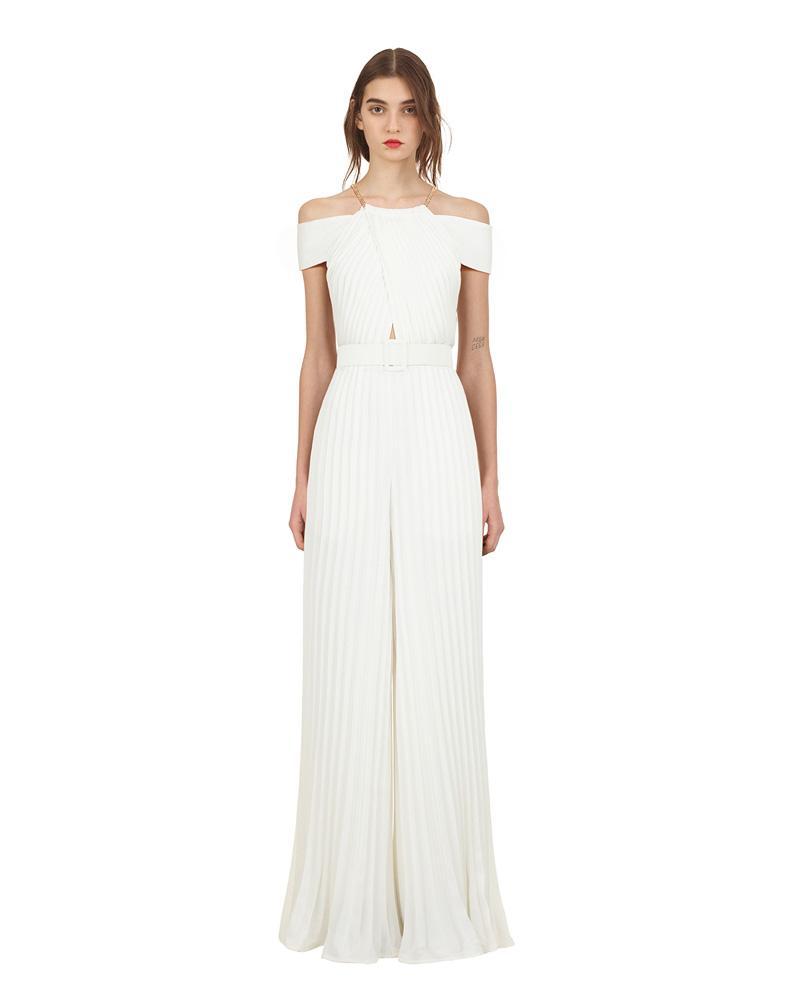 self portrait across shoulder pleated jumpsuit